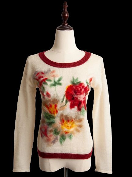 Good TWINSET Cream Floral Sweater Size XS Women Polyester