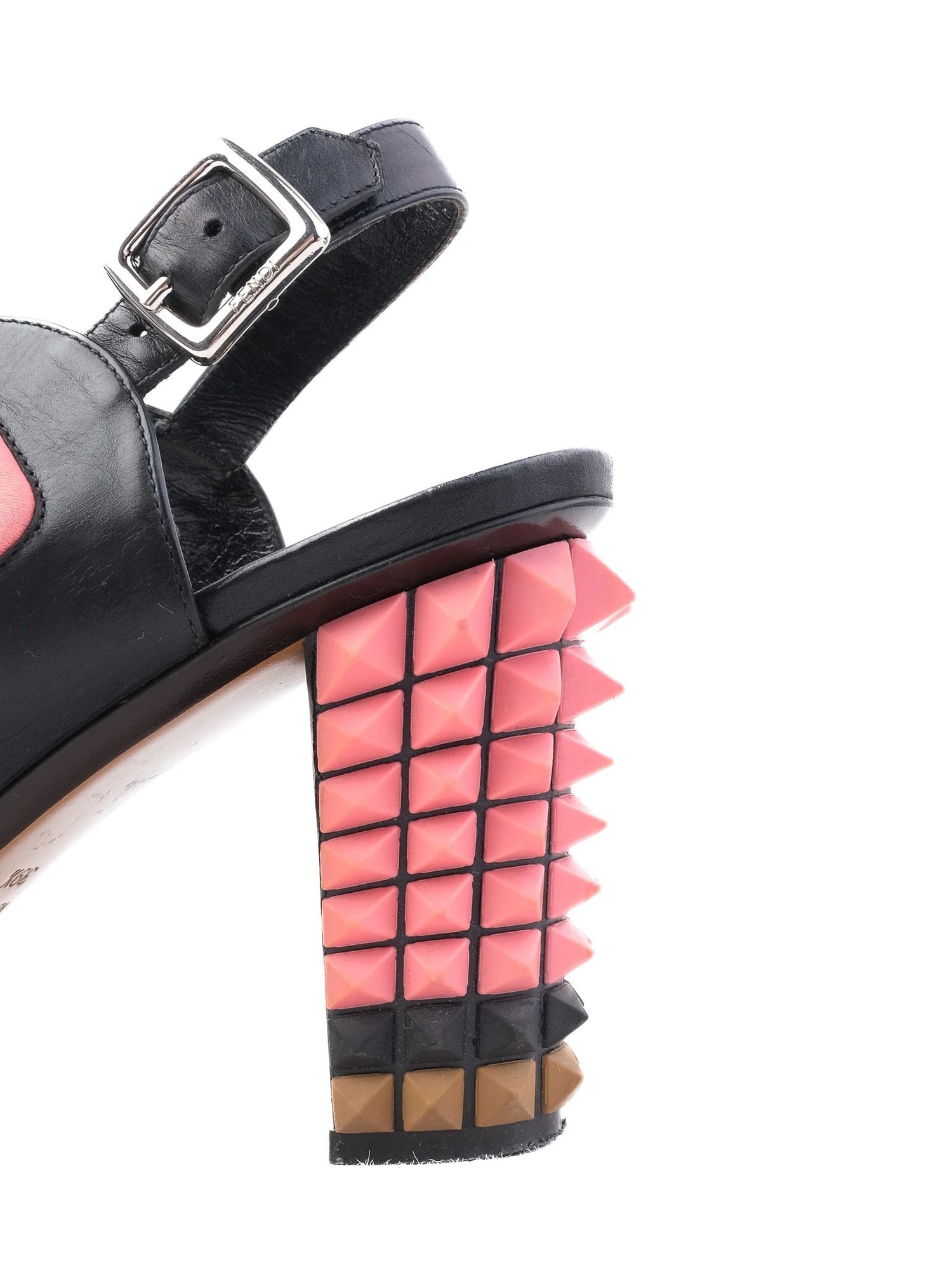 Excellent Fendi High-Heeled Sandals Black Leather Size 39.5
