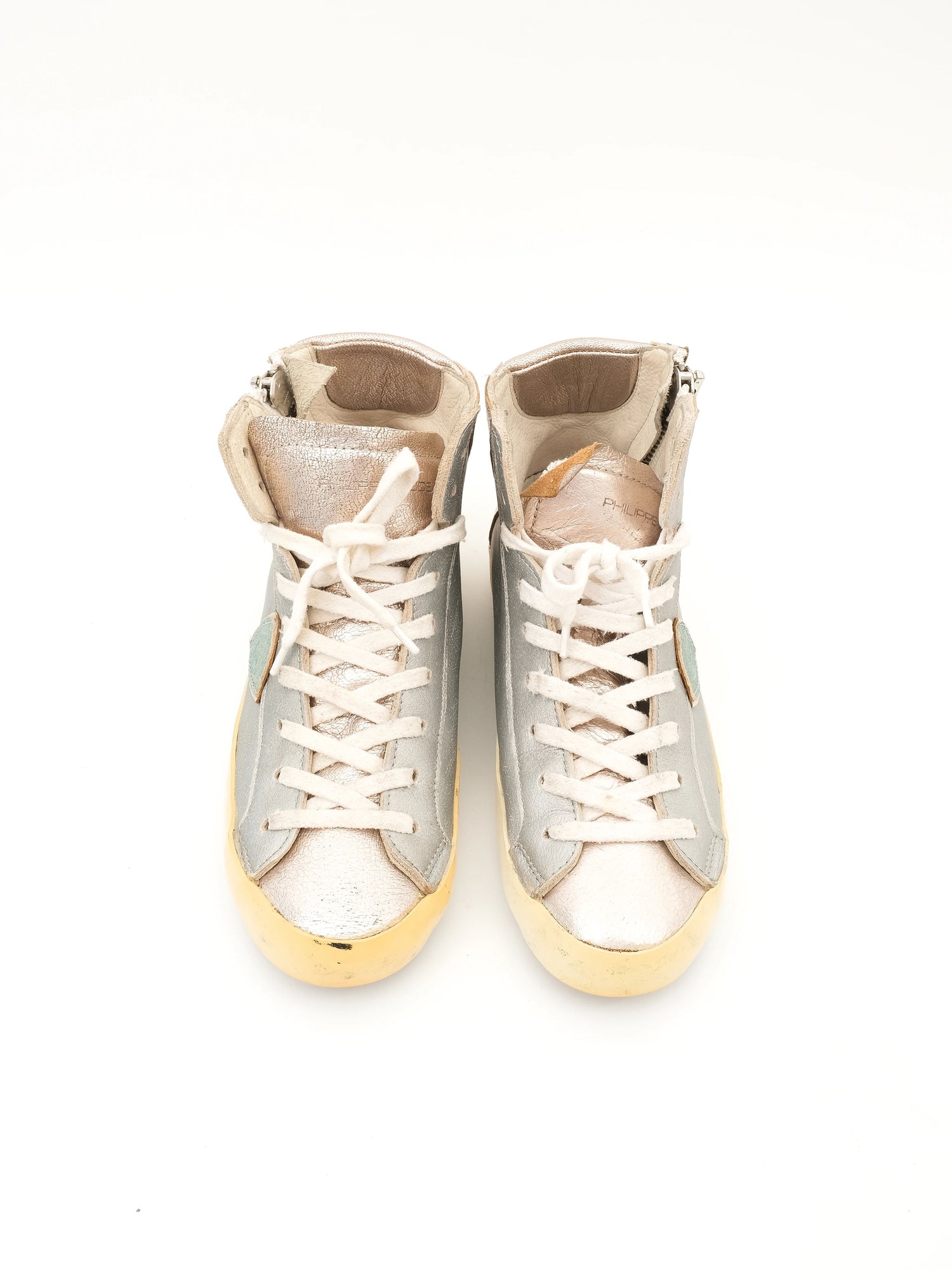 Excellent Philippe Model Gray Leather High-Top Sneakers Size 36