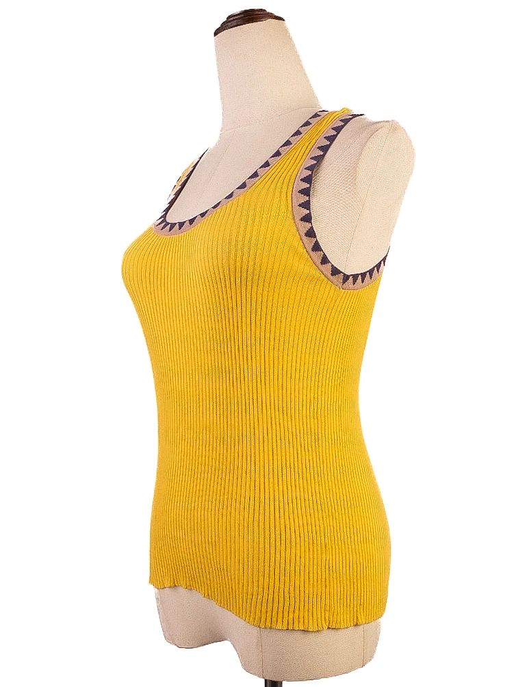 Excellent Etro Yellow Cotton Ribbed Sleeveless Top Size M