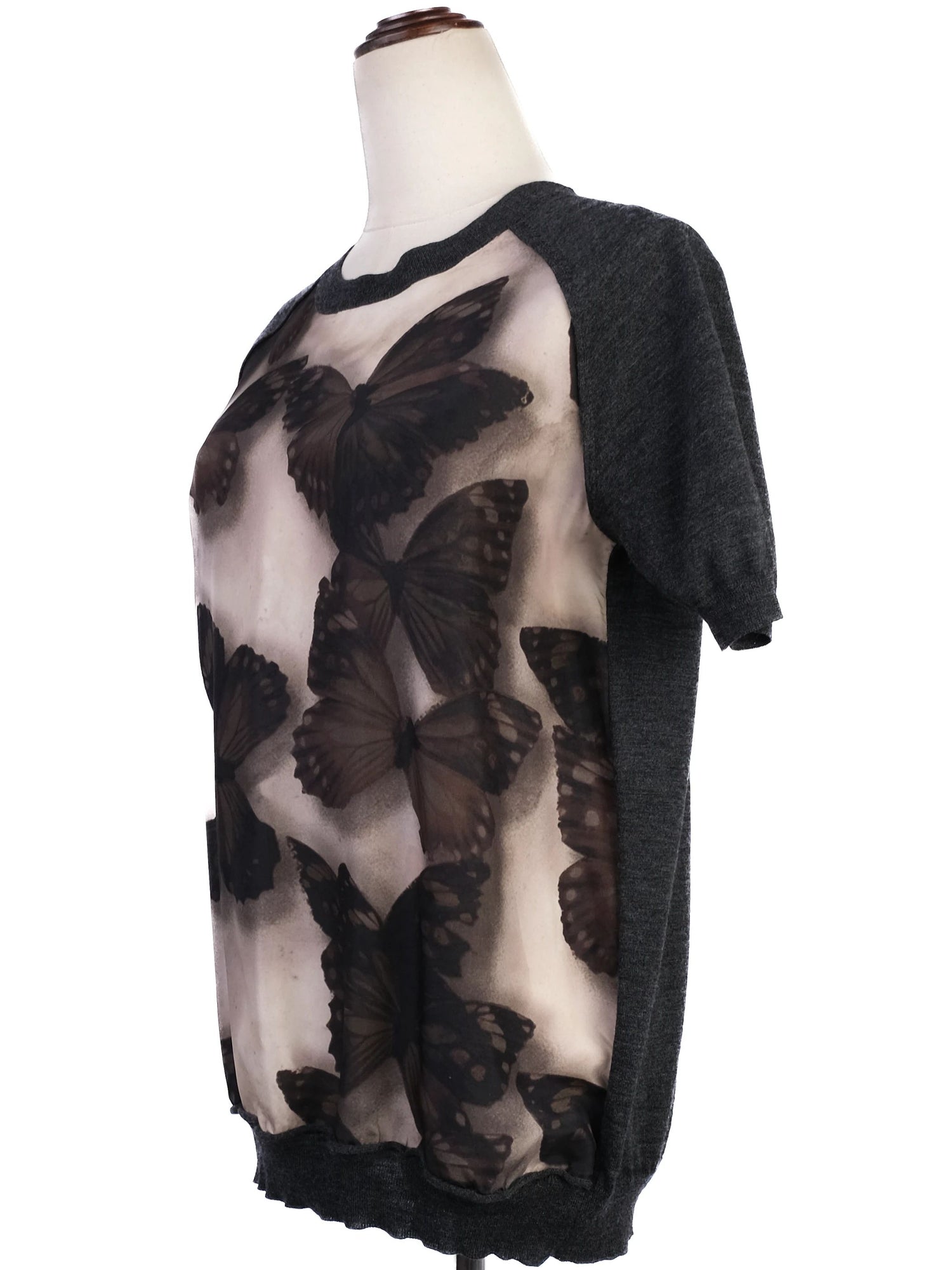 Excellent Lanvin Black Wool T-Shirt with Butterfly Design Size L