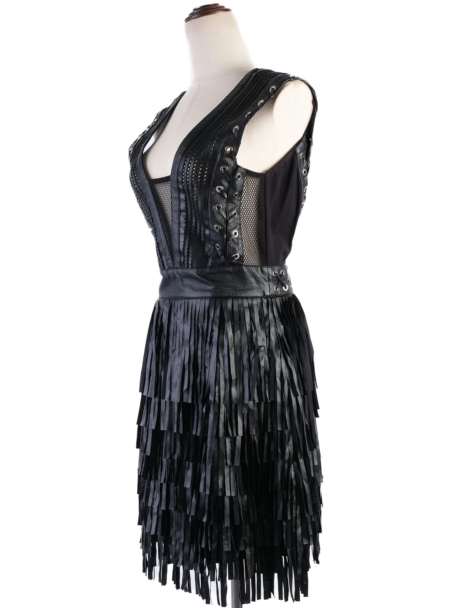 ELISABETTA FRANCHI Black Sleeveless Dress Size L with Lace-up Details