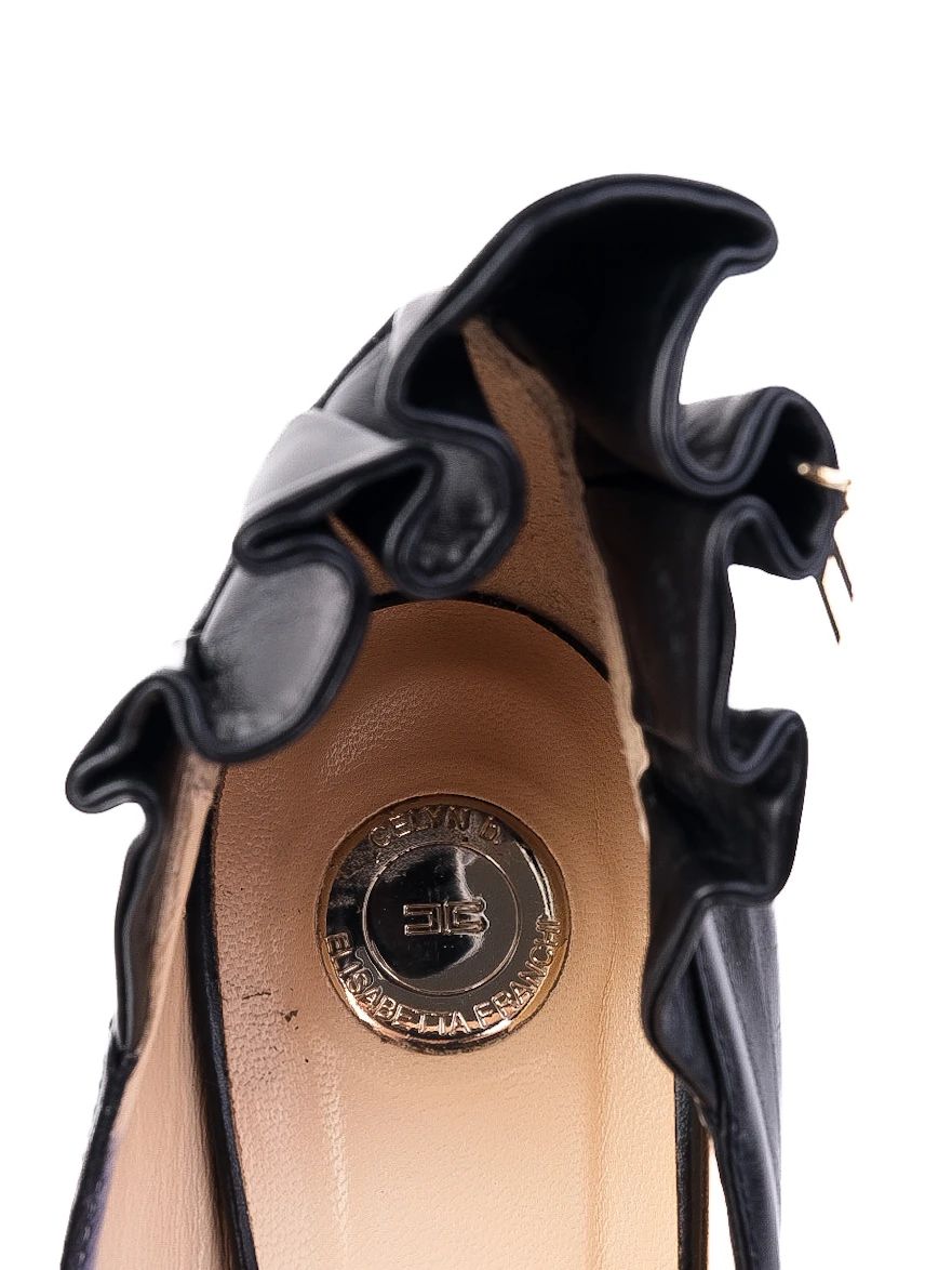 Excellent Elisabetta Franchi Black Leather High Heels Size 38