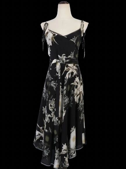 Excellent Athena Procopiou Floral Silk Dress Size M - Black & White