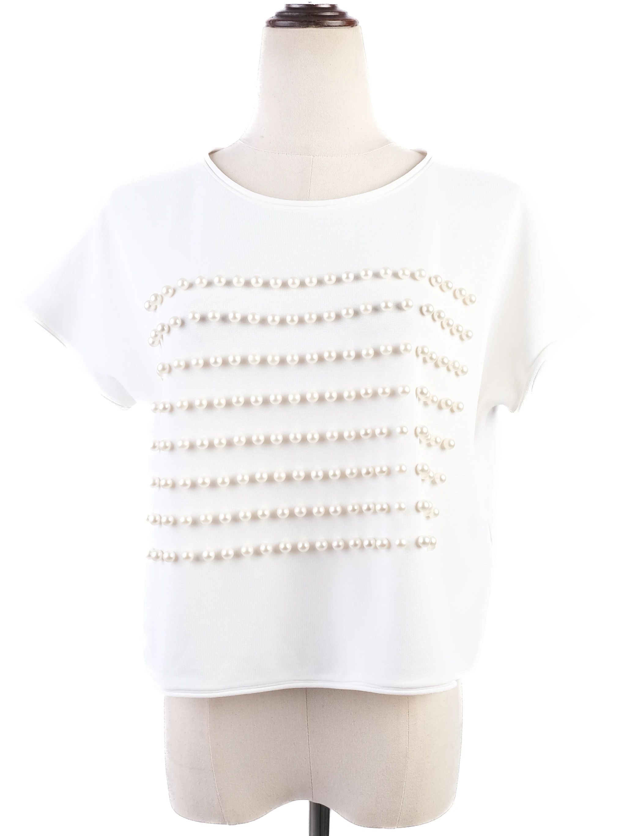 Excellent Giorgio Armani White Beaded Top Size M Women Viscose