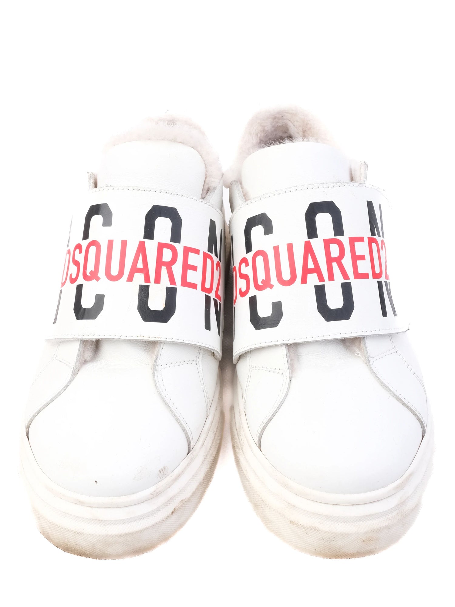 Good Dsquared2 White Leather Sneakers Size 37 with Fur Lining