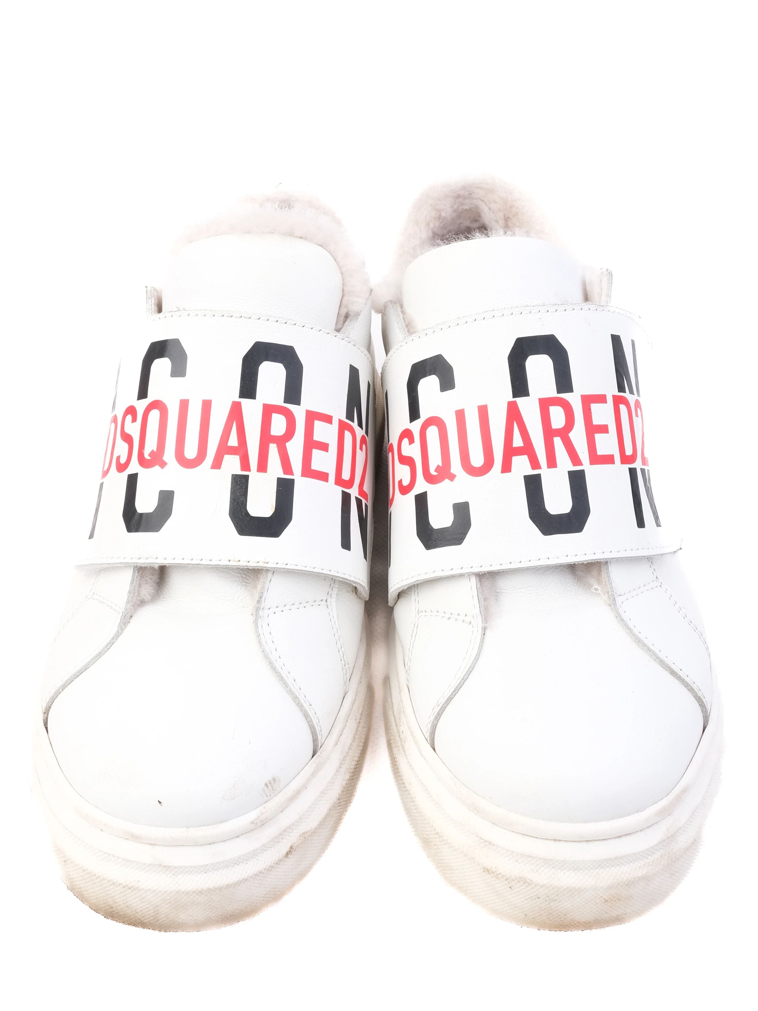 Good Dsquared2 White Leather Sneakers Size 37 with Fur Lining