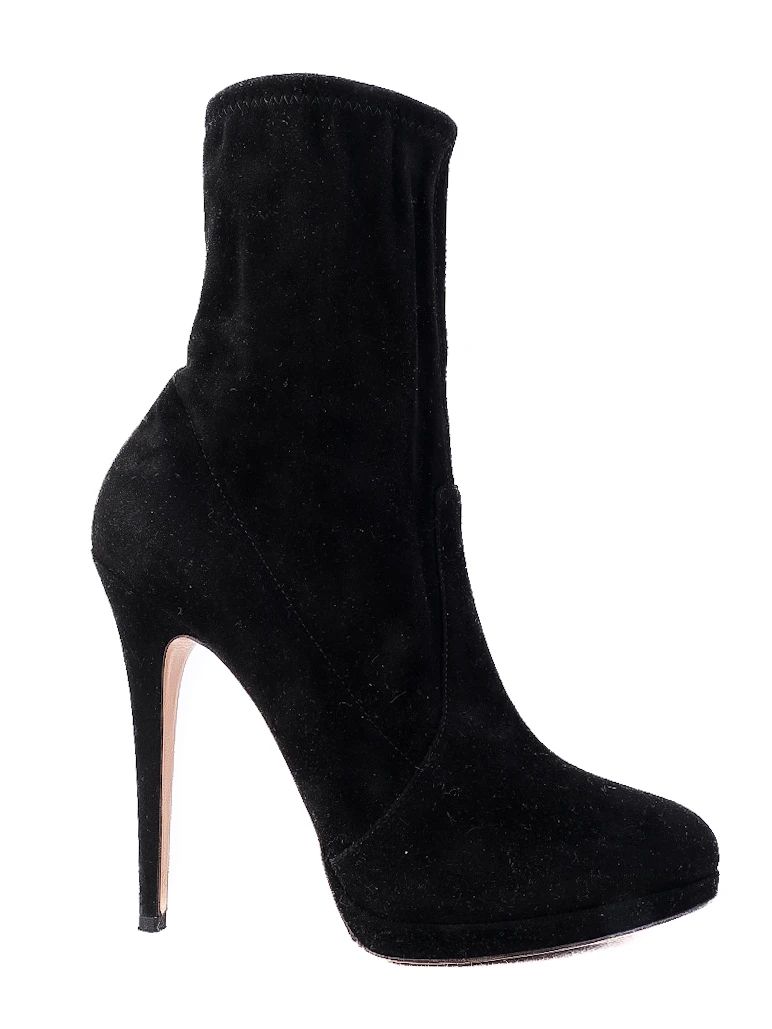 Excellent Casadei Black Genuine Suede High-Heeled Ankle Boots Size N/A