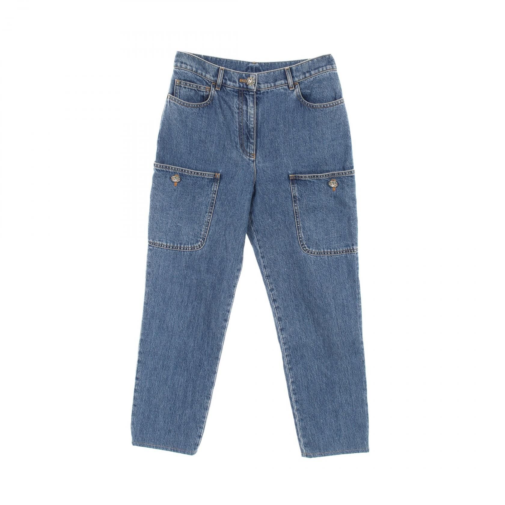 Chanel Navy Coco Mark Button Denim Pants Cotton