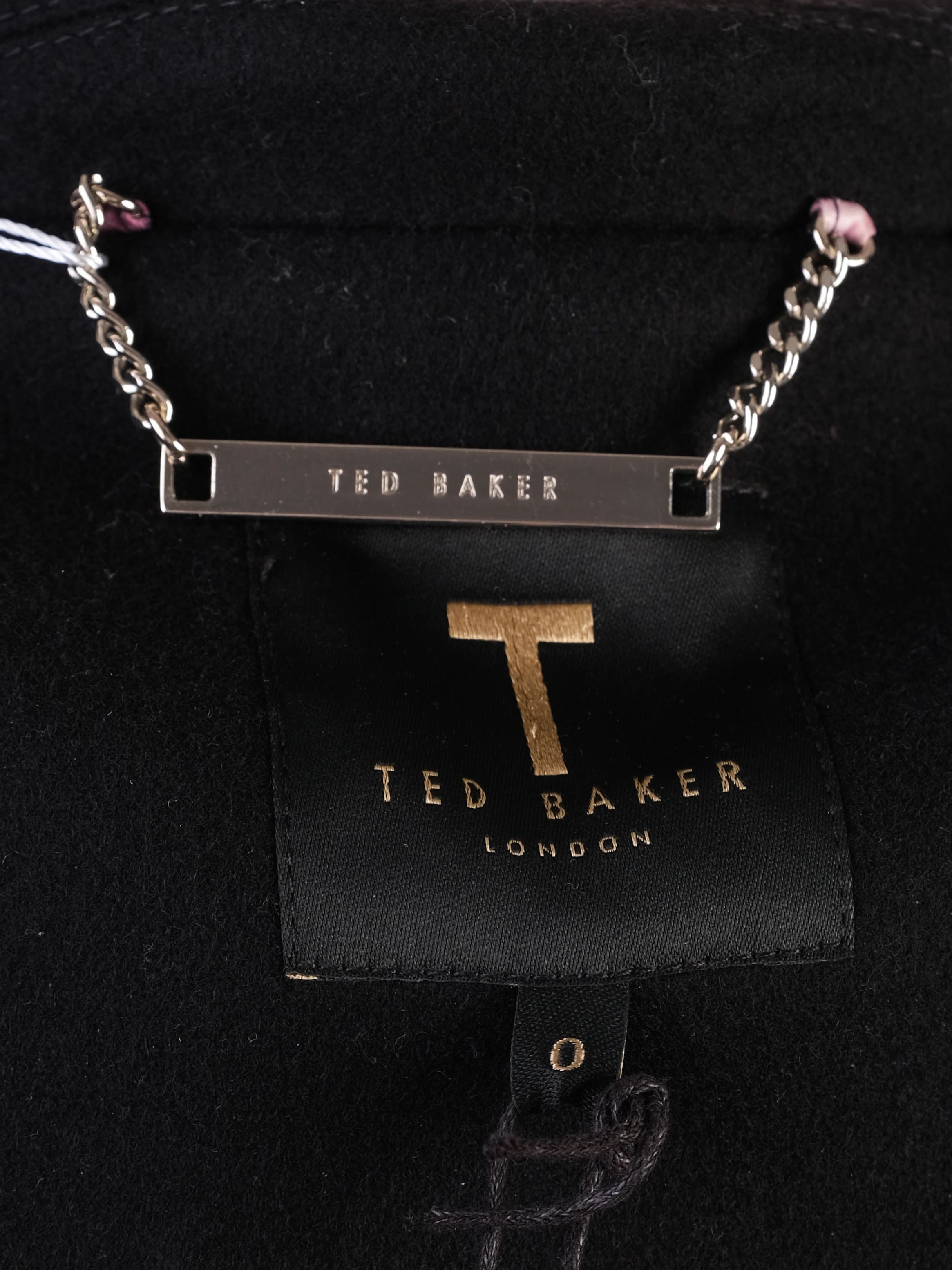 NEW Ted Baker Black Wool Coat XS with Lapel and Waist Tie