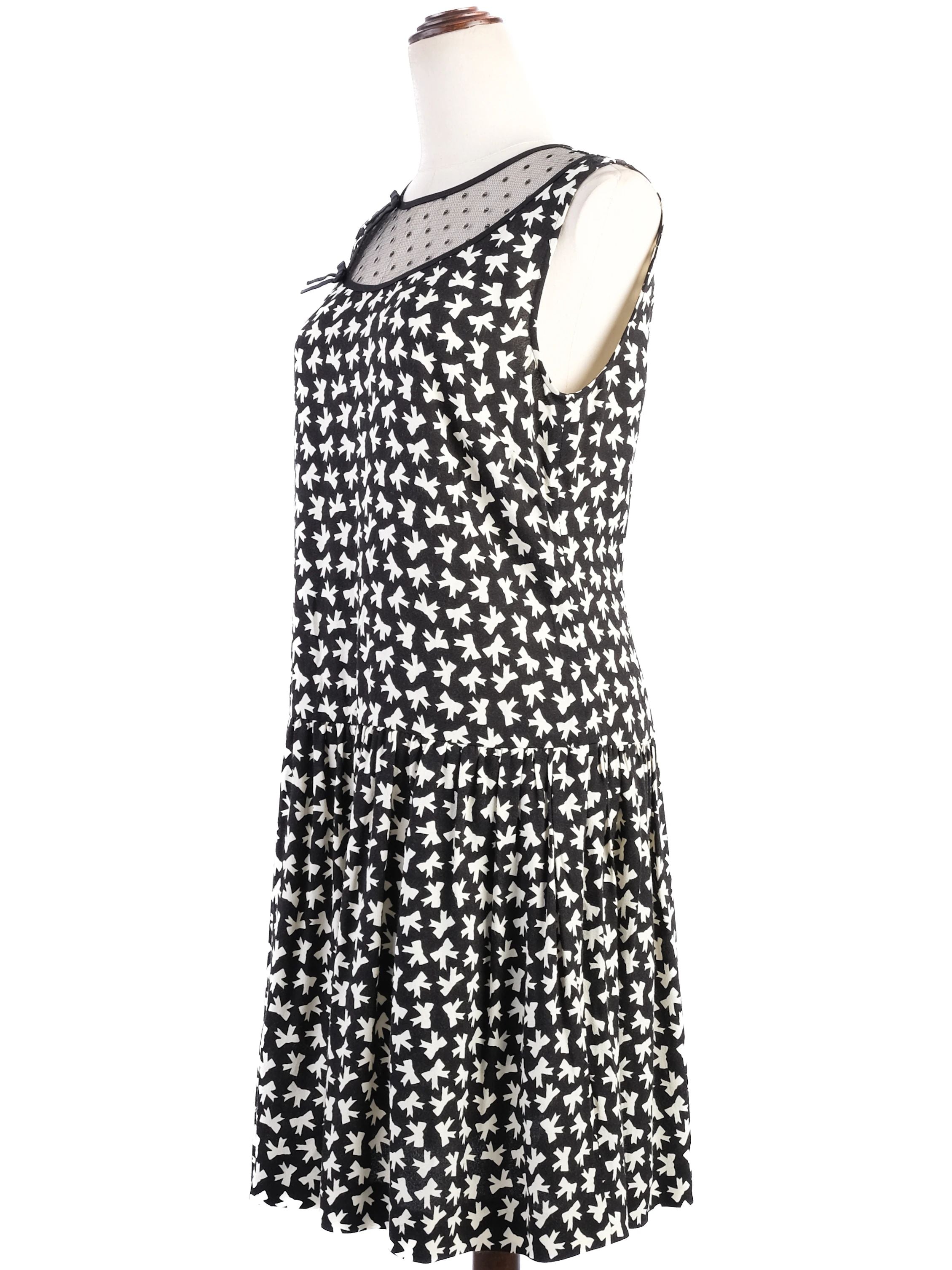 Excellent Red Valentino Black Dress XL with White Bird Print