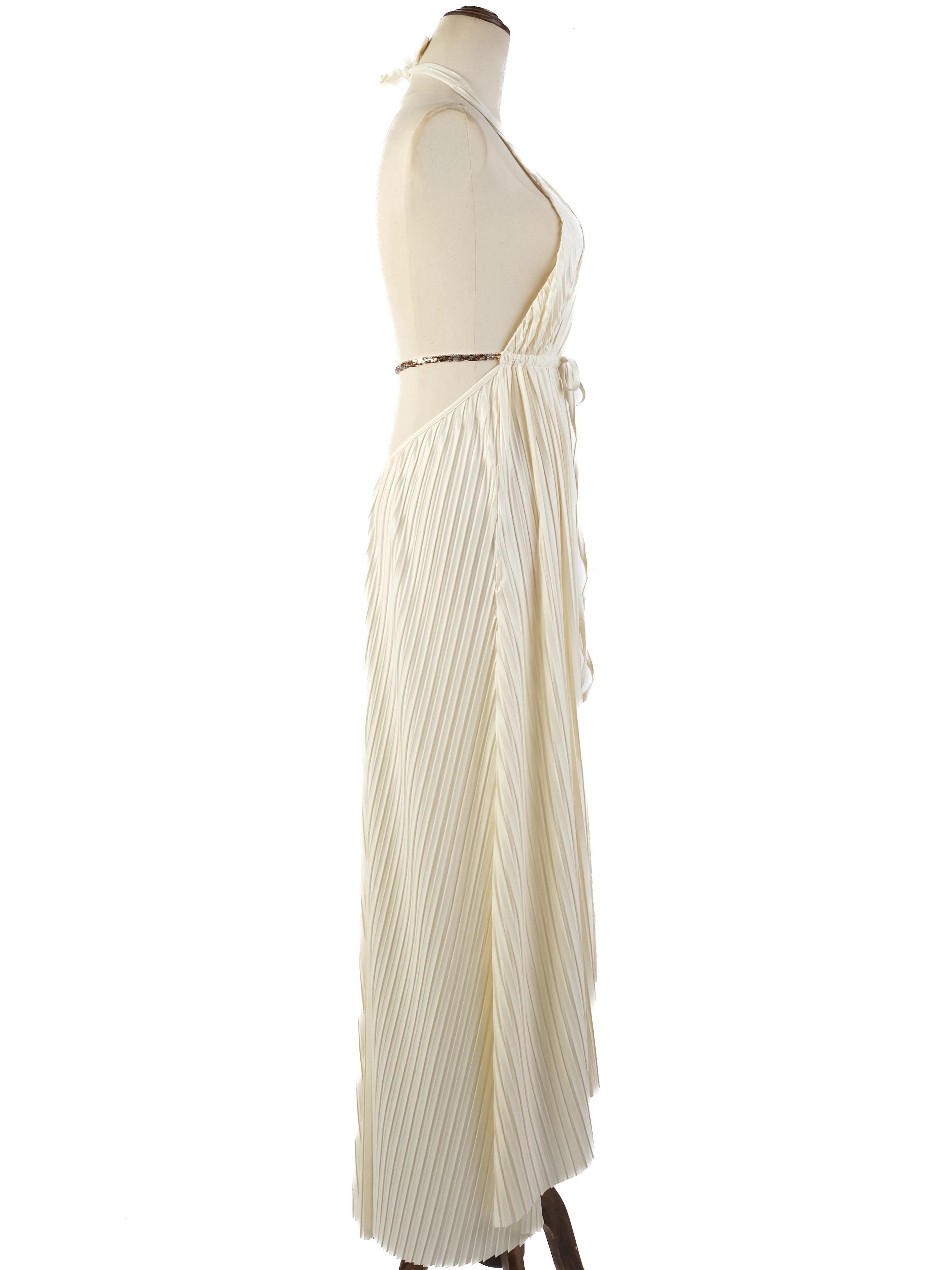 NEW Pleated Halter Dress White Size L Polyester