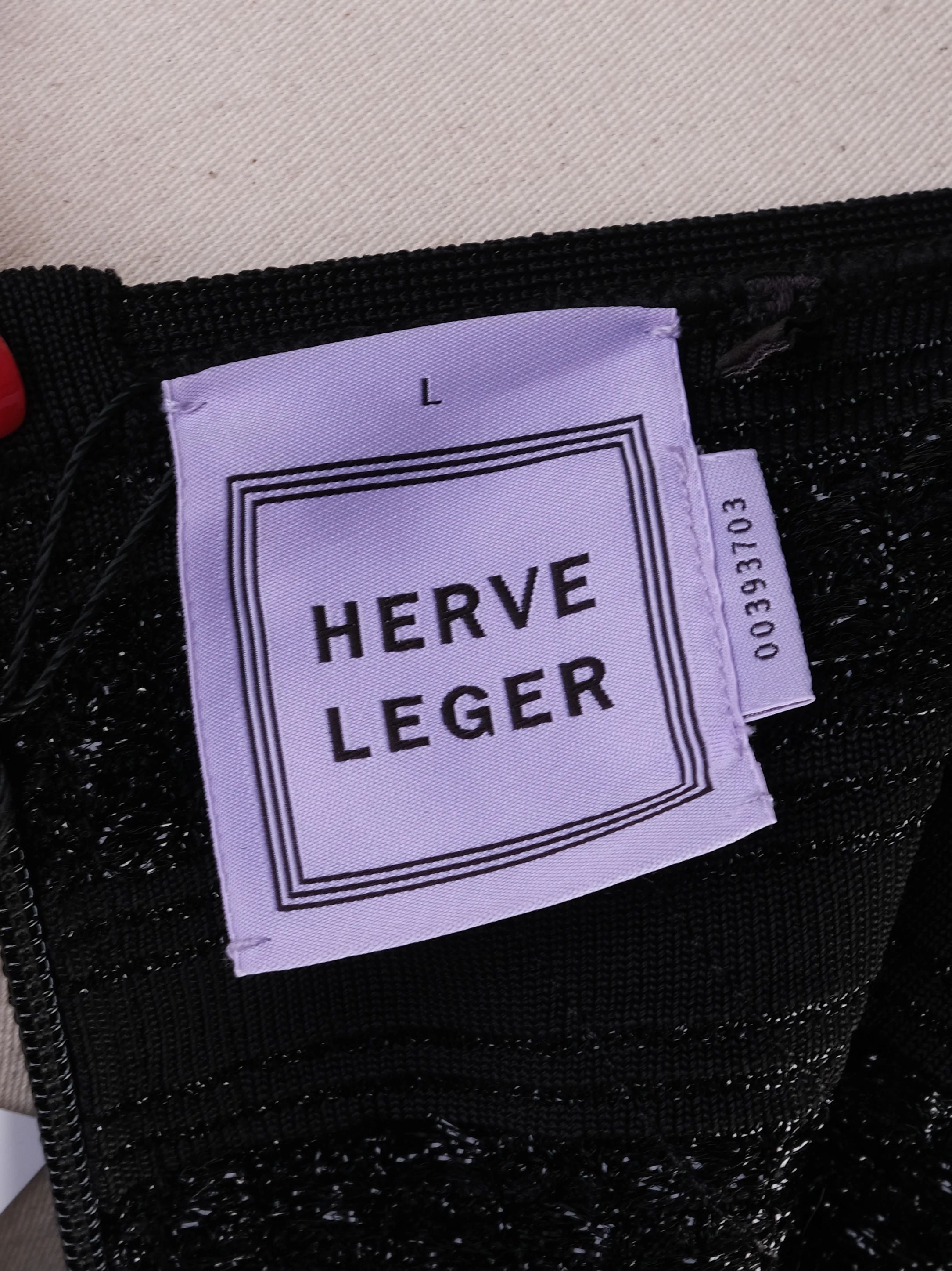 Excellent Herve Leger Black Viscose Dress Size L with Flared Skirt