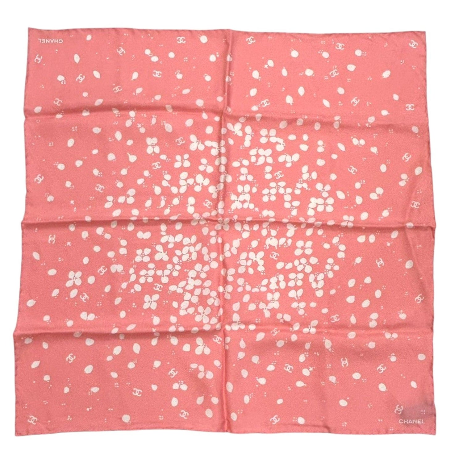 Chanel Flowers Square Scarf Silk Pink