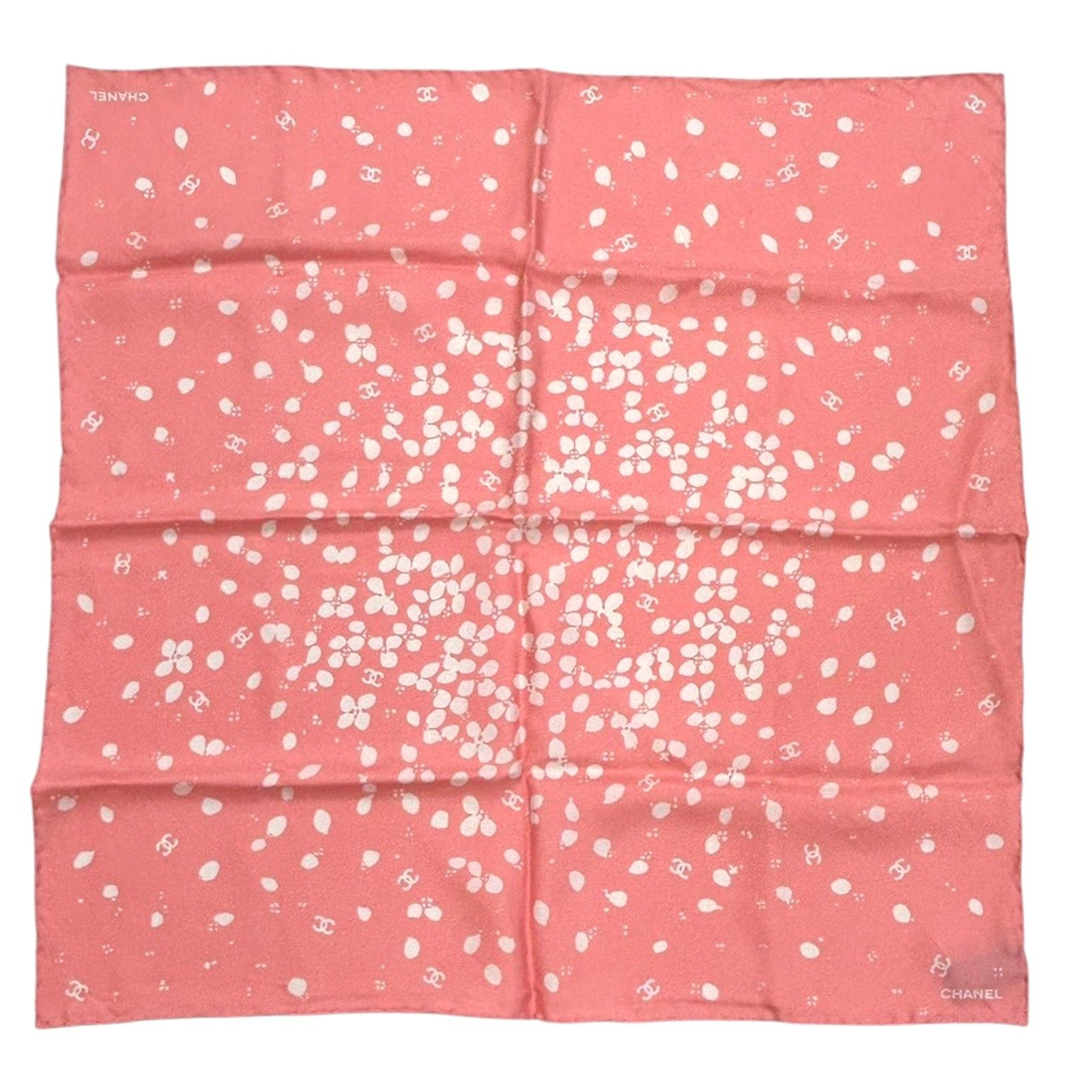 Chanel Flowers Square Scarf Silk Pink