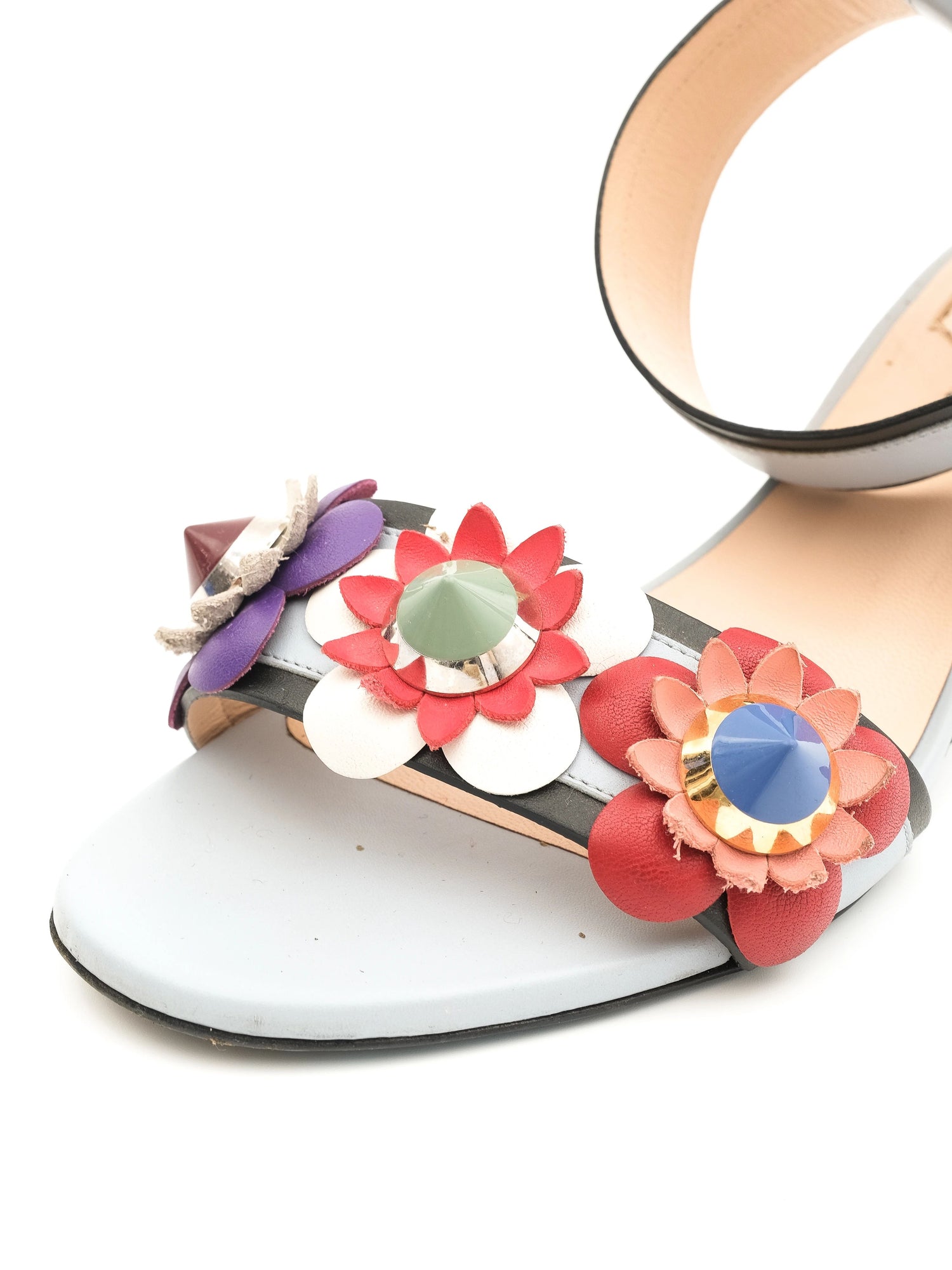 Excellent Fendi Blue Leather Shoes Size 37 with Floral Design