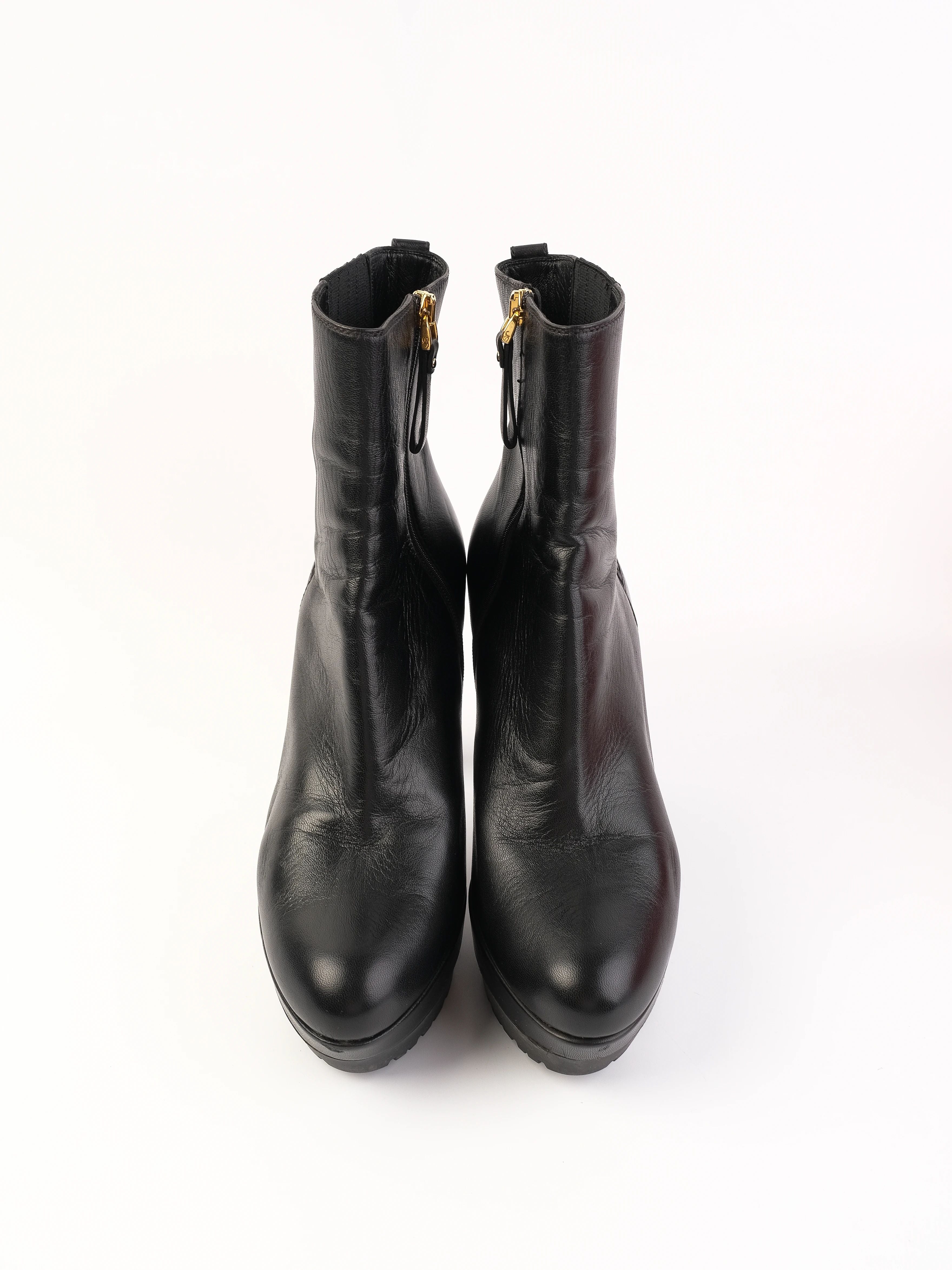 Excellent Sergio Rossi Black Leather High-Heeled Ankle Boots Size 38.5