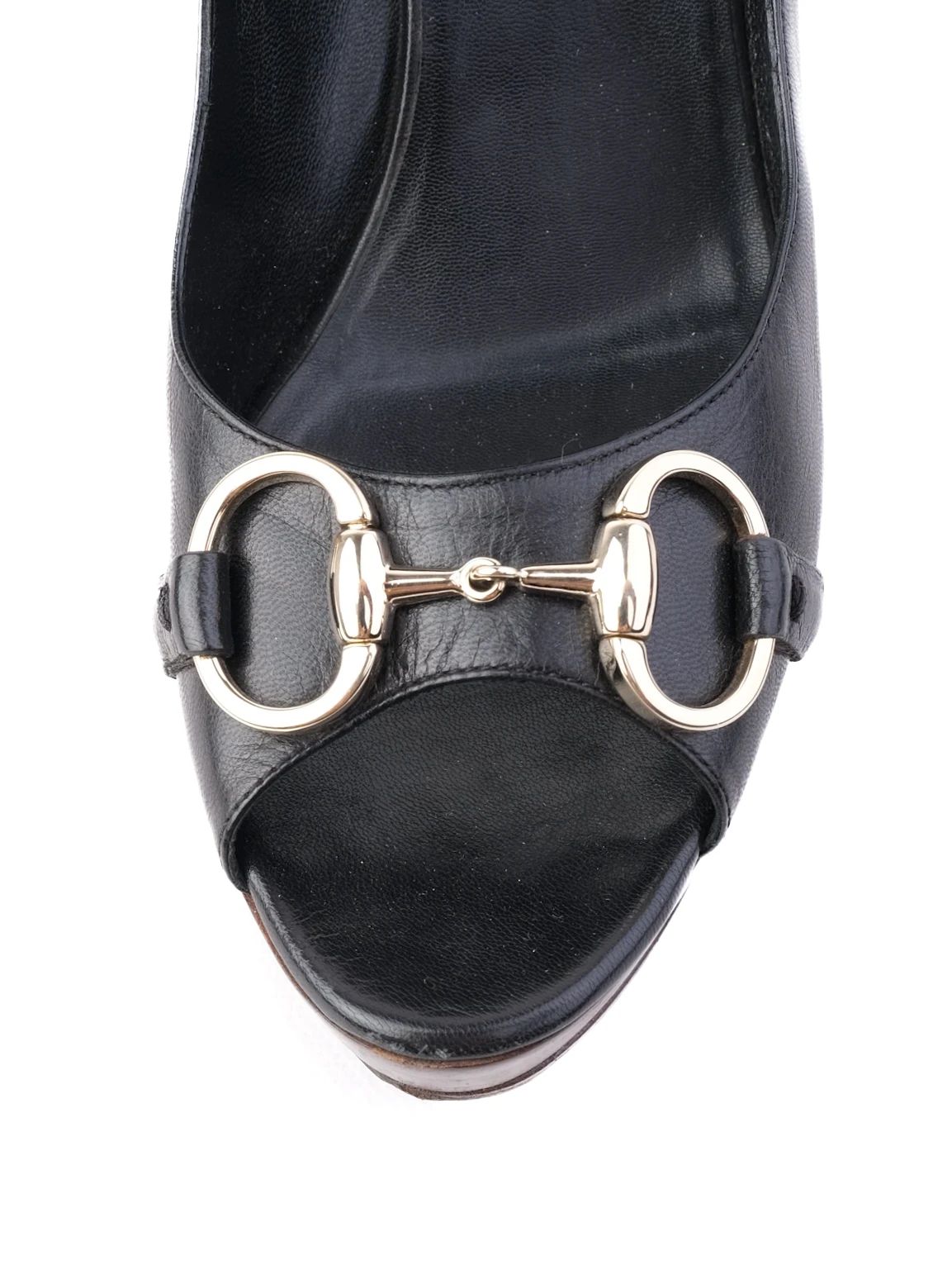 Excellent Gucci Black Leather High-Heeled Peep-Toe Shoes Size 41