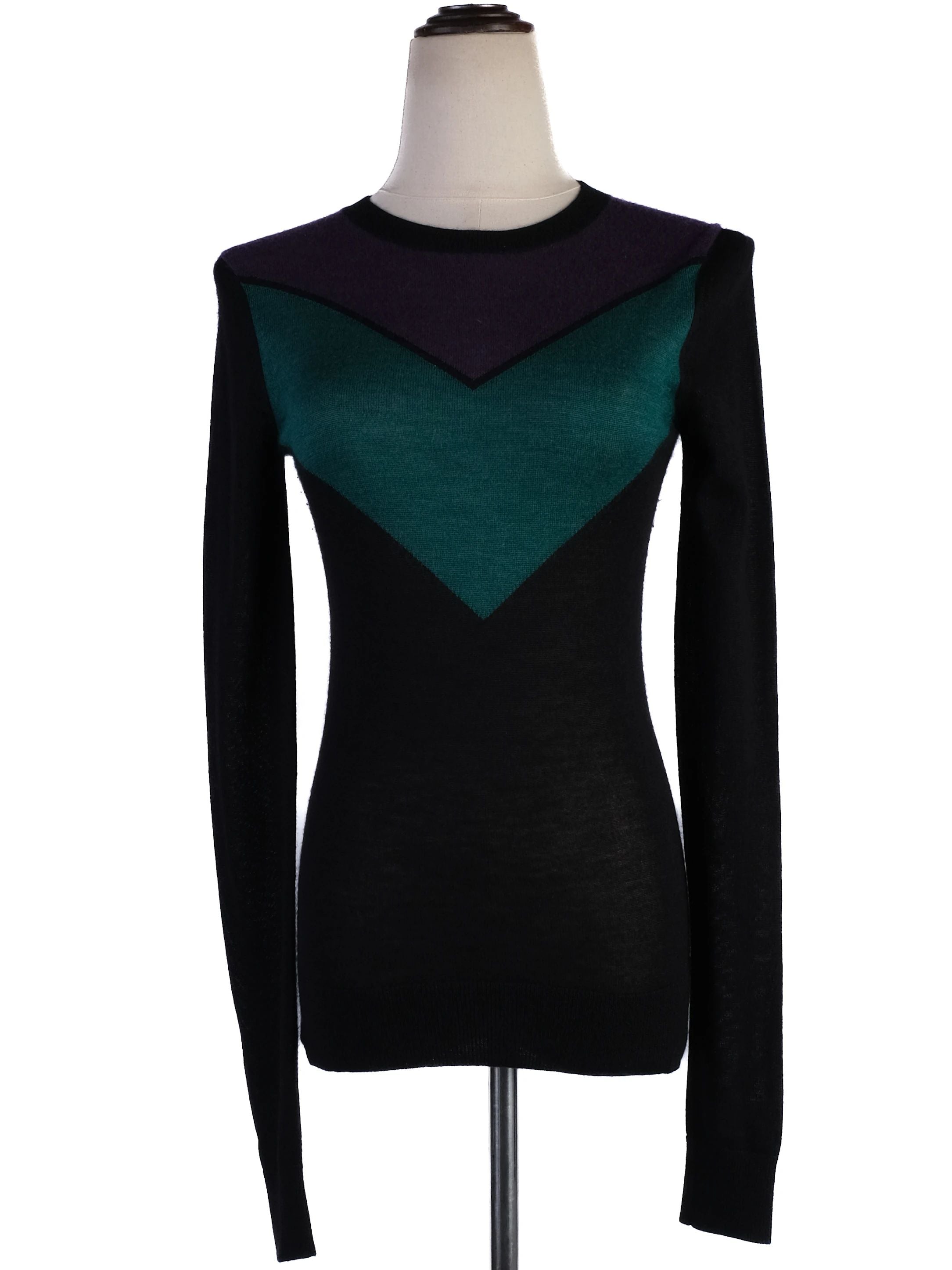 Excellent Jason Wu Silk Sweater XS Geometric Design Black Teal Purple