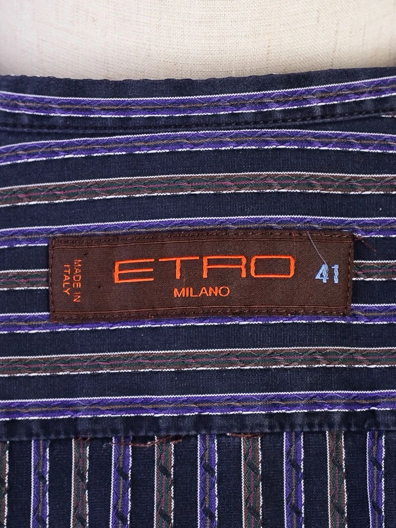 Excellent Etro Striped Button-Up Shirt Purple Cotton Size L