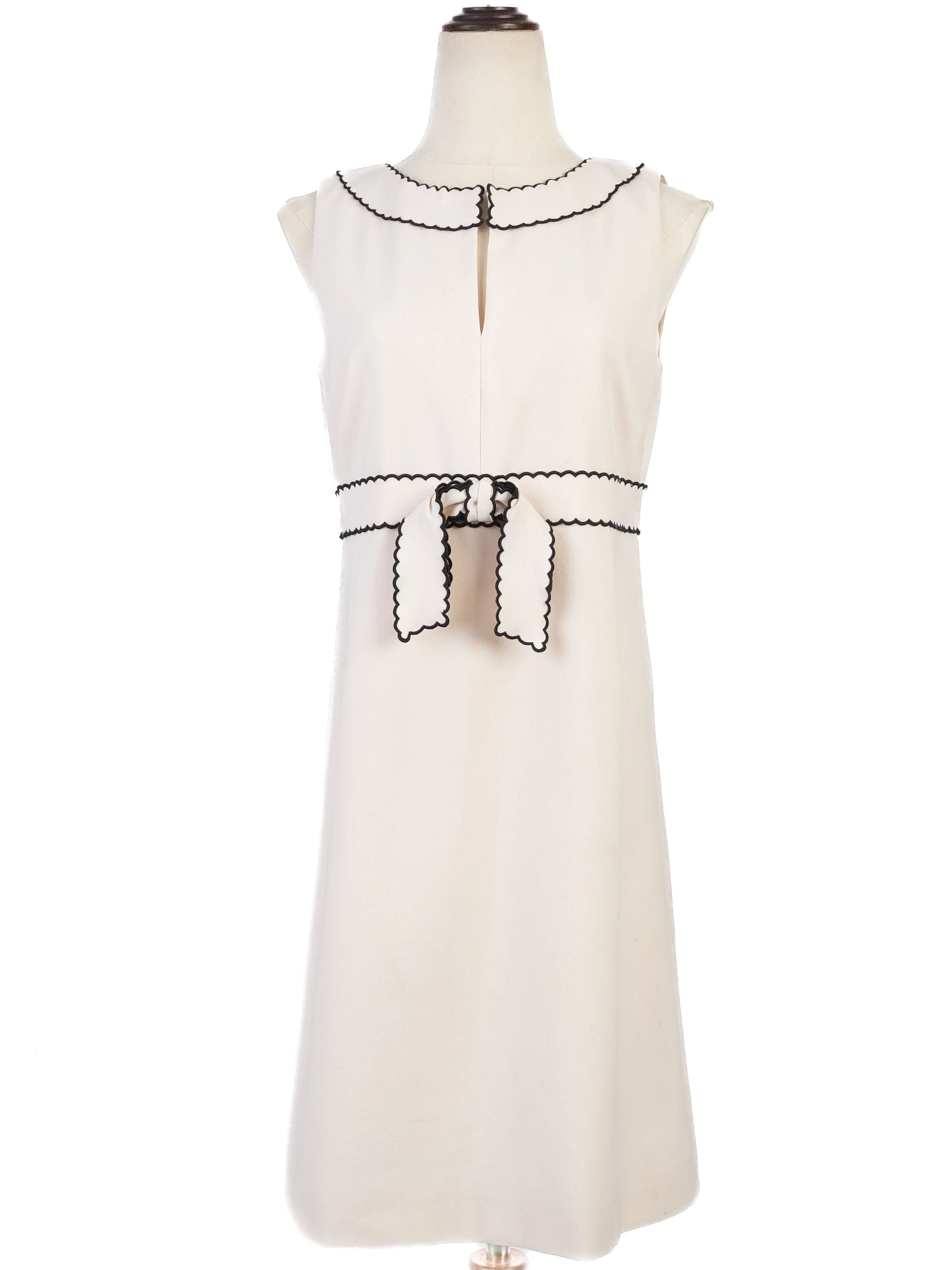 Excellent Red Valentino White Wool Dress with Black Trim Size N/A