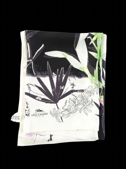 Perfect Longchamp Floral Design Silk Scarf Combined Colors 100% Silk