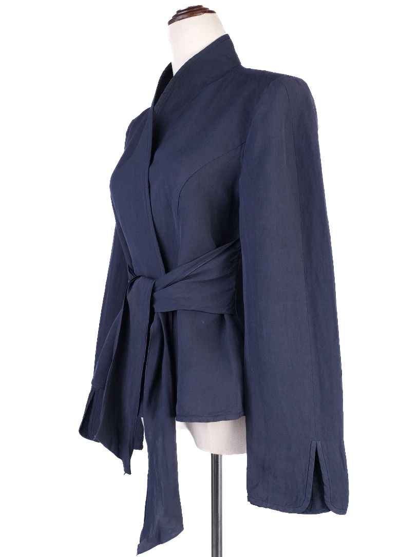 Excellent Armani Collezioni Blue Viscose Jacket Tie-Waist Design