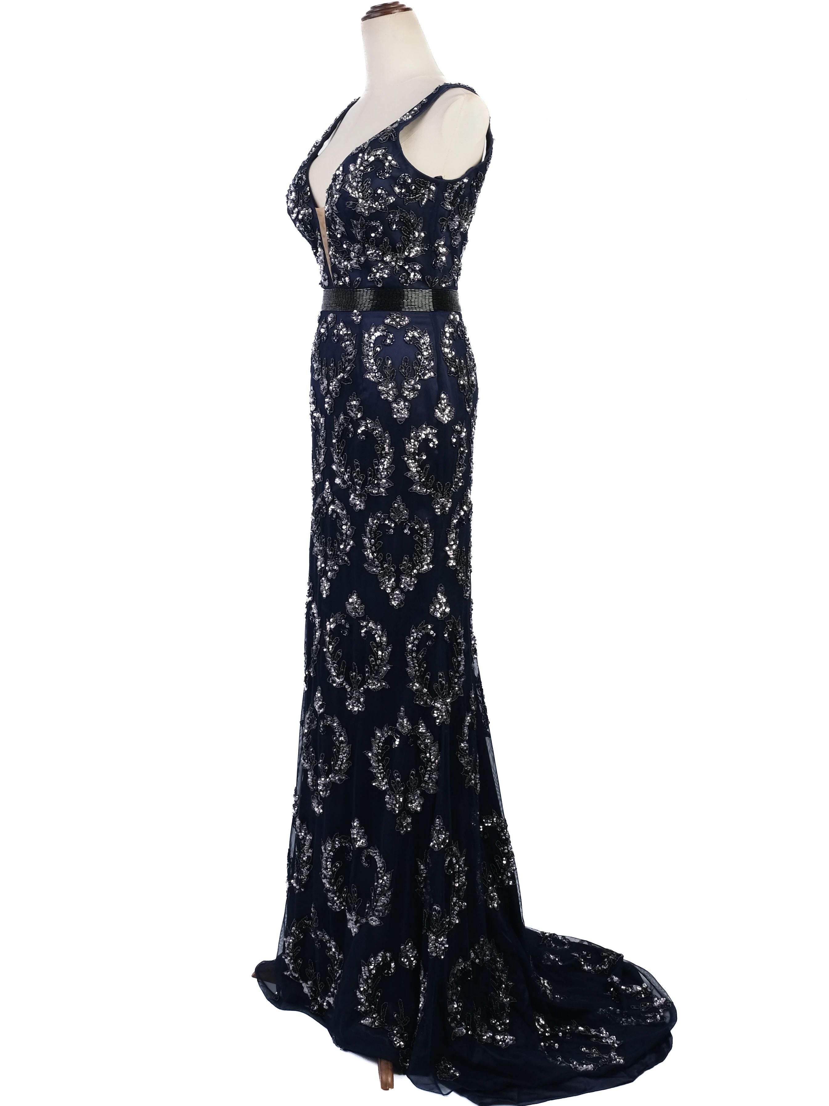 Excellent Sherri Hill Blue Gown with Silver Embellishments Size N/A