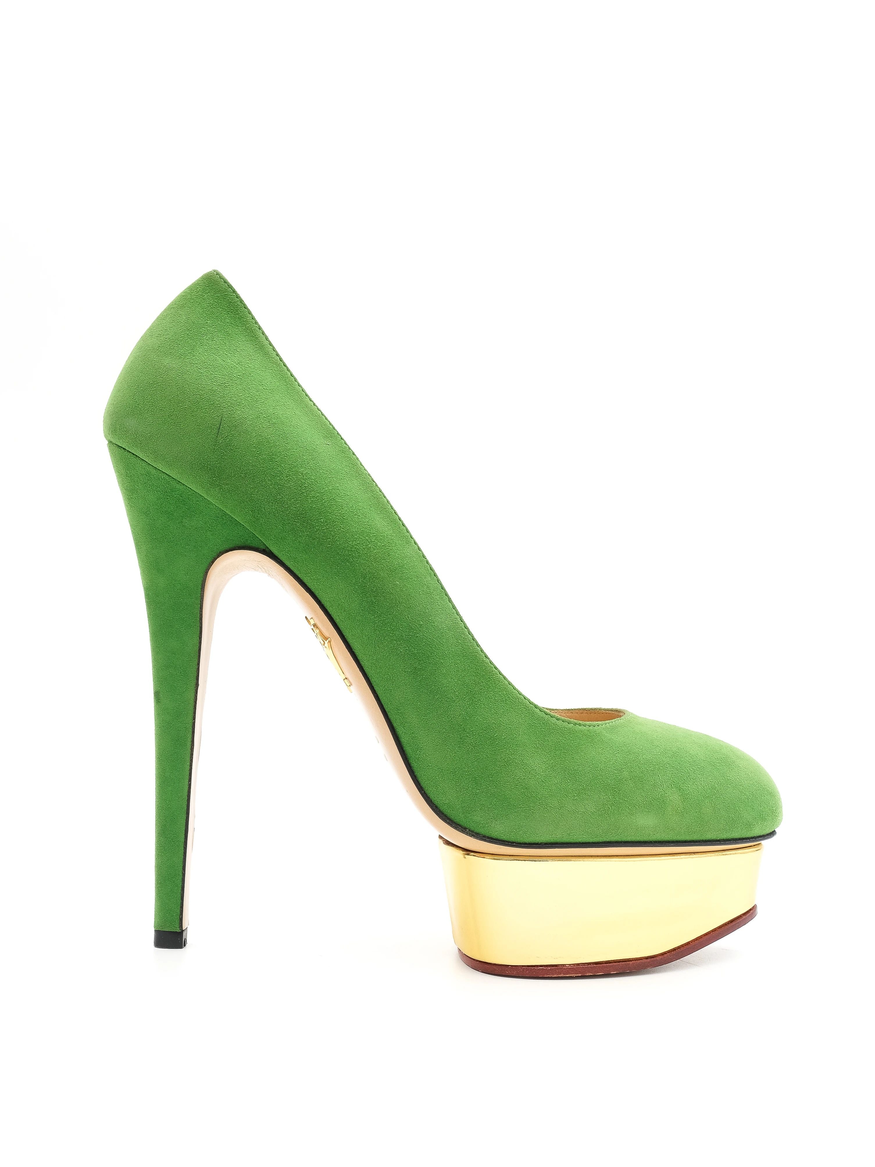 Excellent Charlotte Olympia Green Leather High-Heeled Platform Shoes Size 40