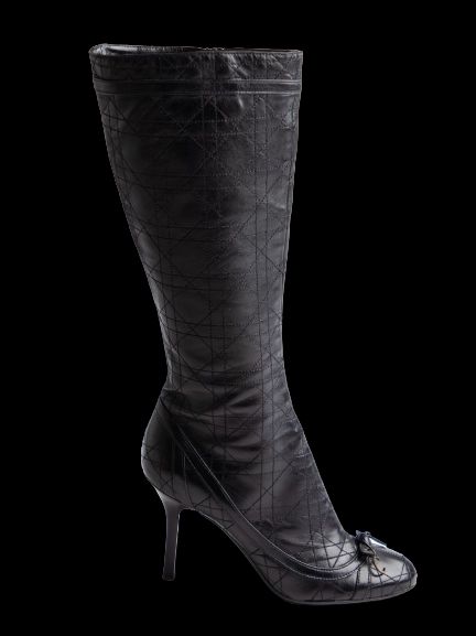 Good Condition Dior Black Leather Knee-High Boots with High Heels