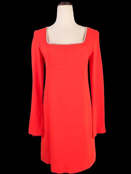 Excellent Pinko Red Long Sleeve Dress with Square Neckline