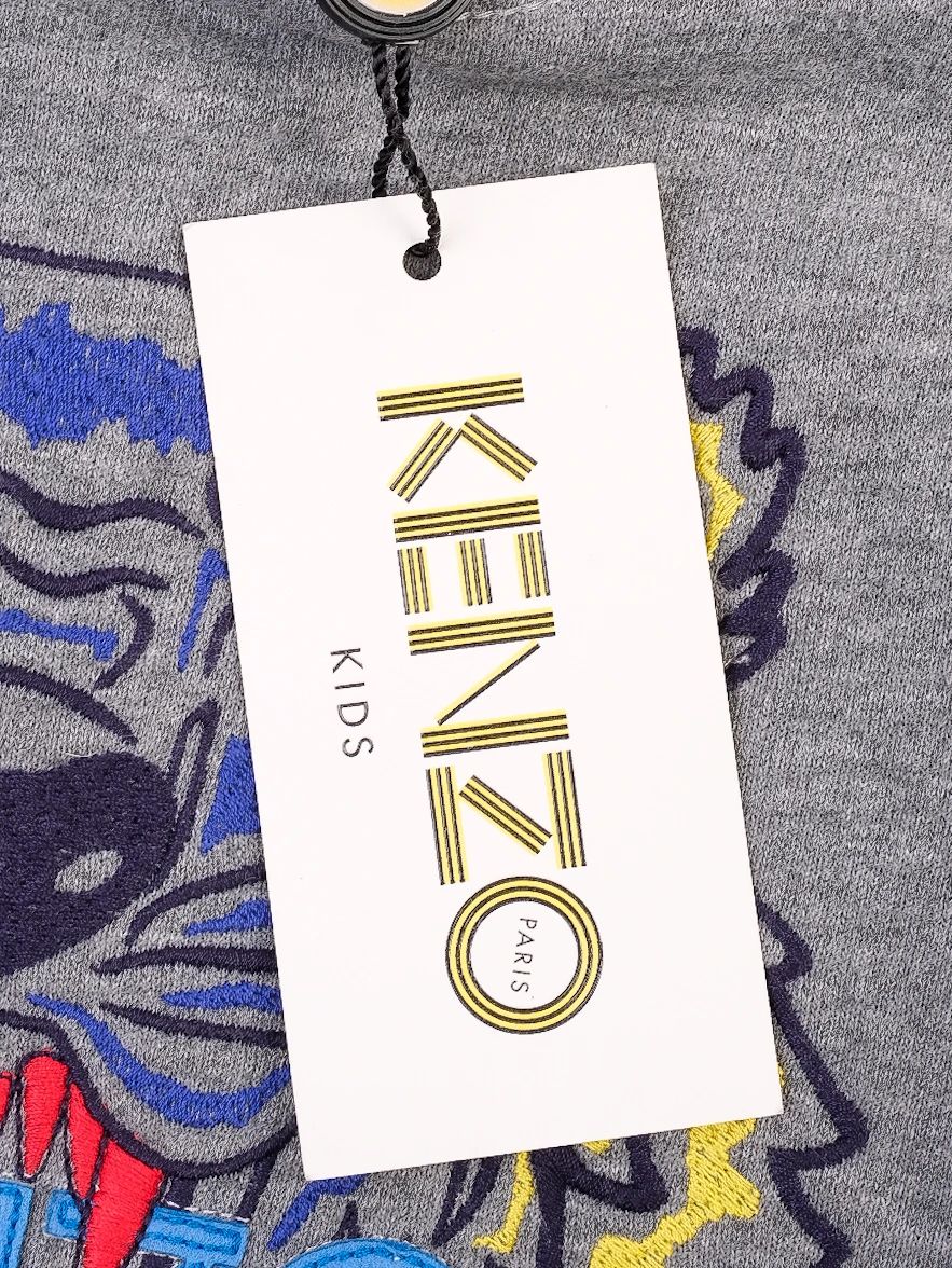NEW Kenzo Kids Gray Hoodie Dress with Embroidered Tiger Design Size 13