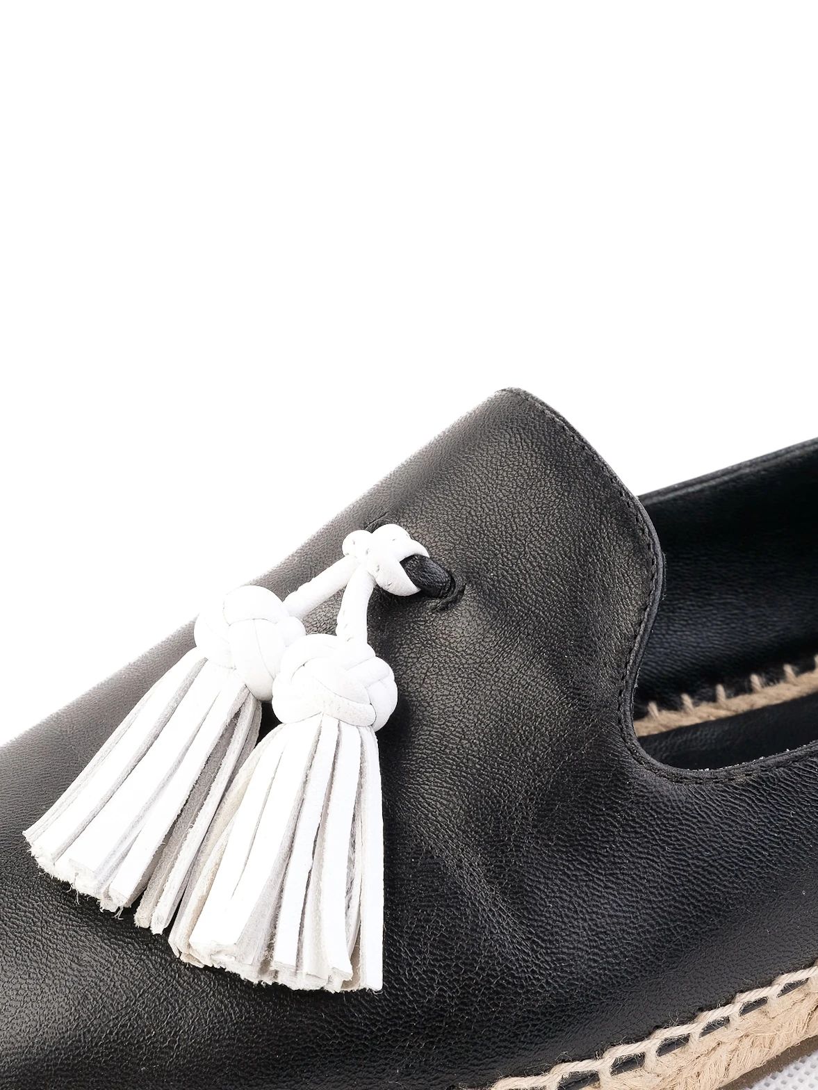 Burberry Black Leather Espadrille Shoes with White Tassel