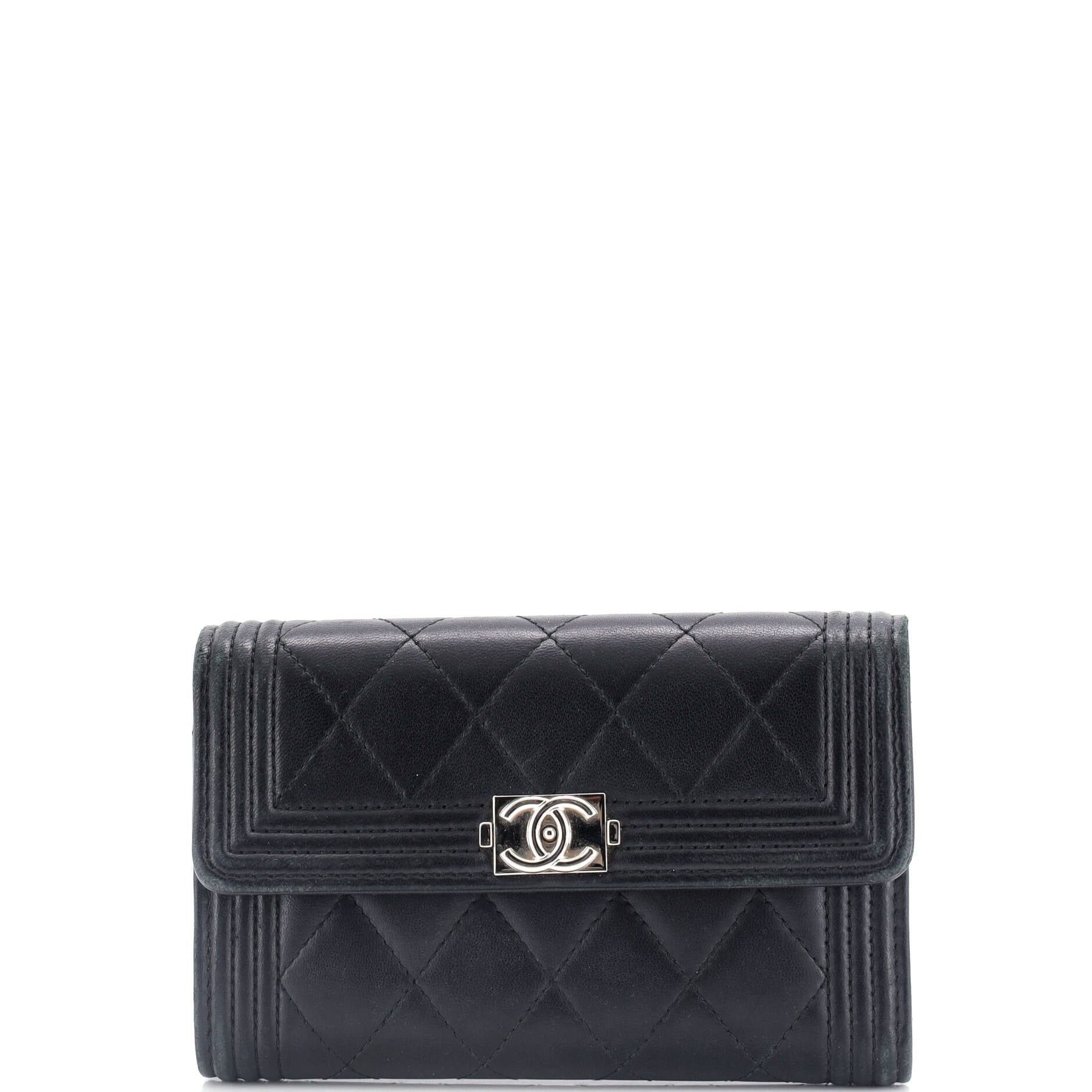 Chanel Boy Trifold Flap Wallet Quilted Lambskin Medium