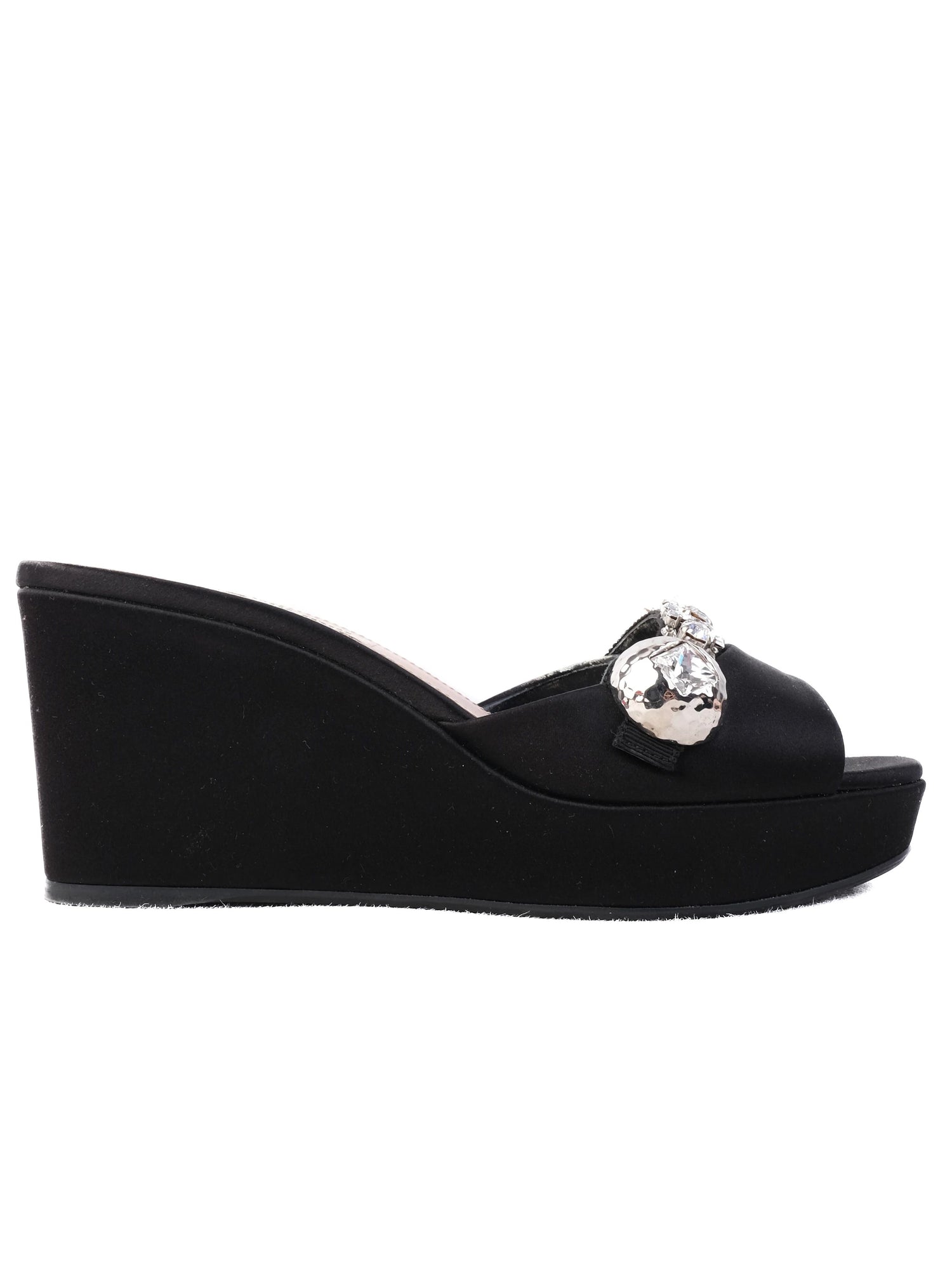 Perfect Miu Miu Black Fabric Wedge Sandals Peep-Toe Size 37