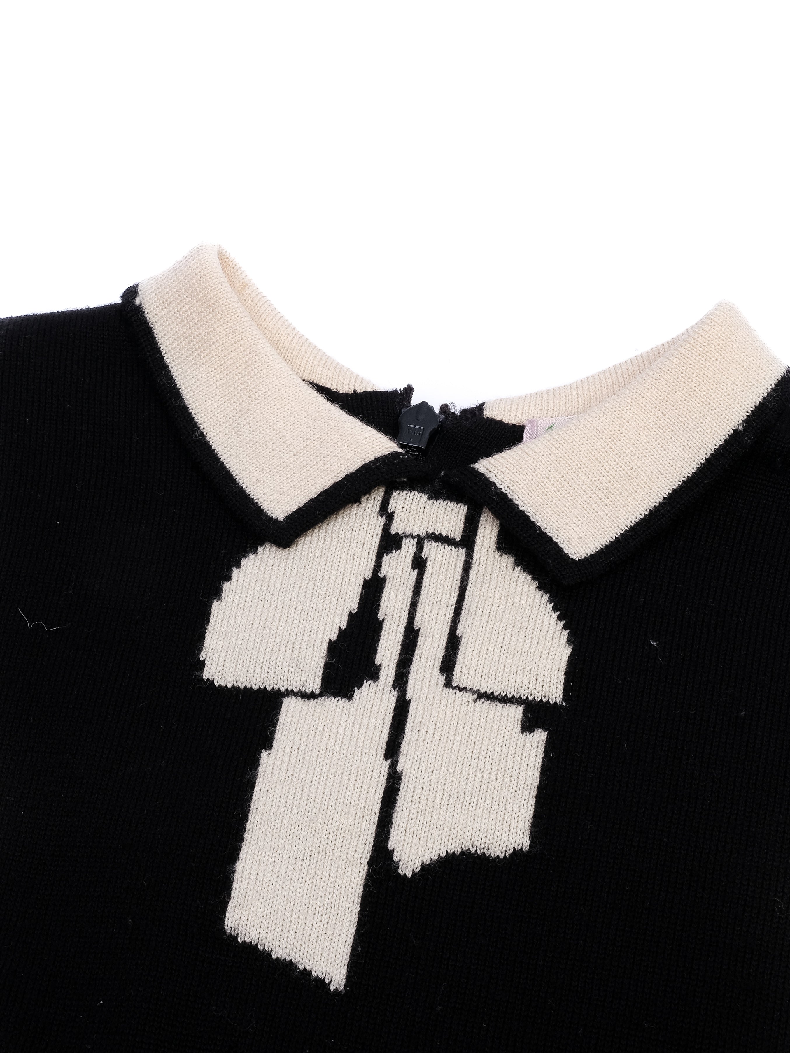Excellent Bonpoint Black Wool Sweater with Beige Accents, Size 10