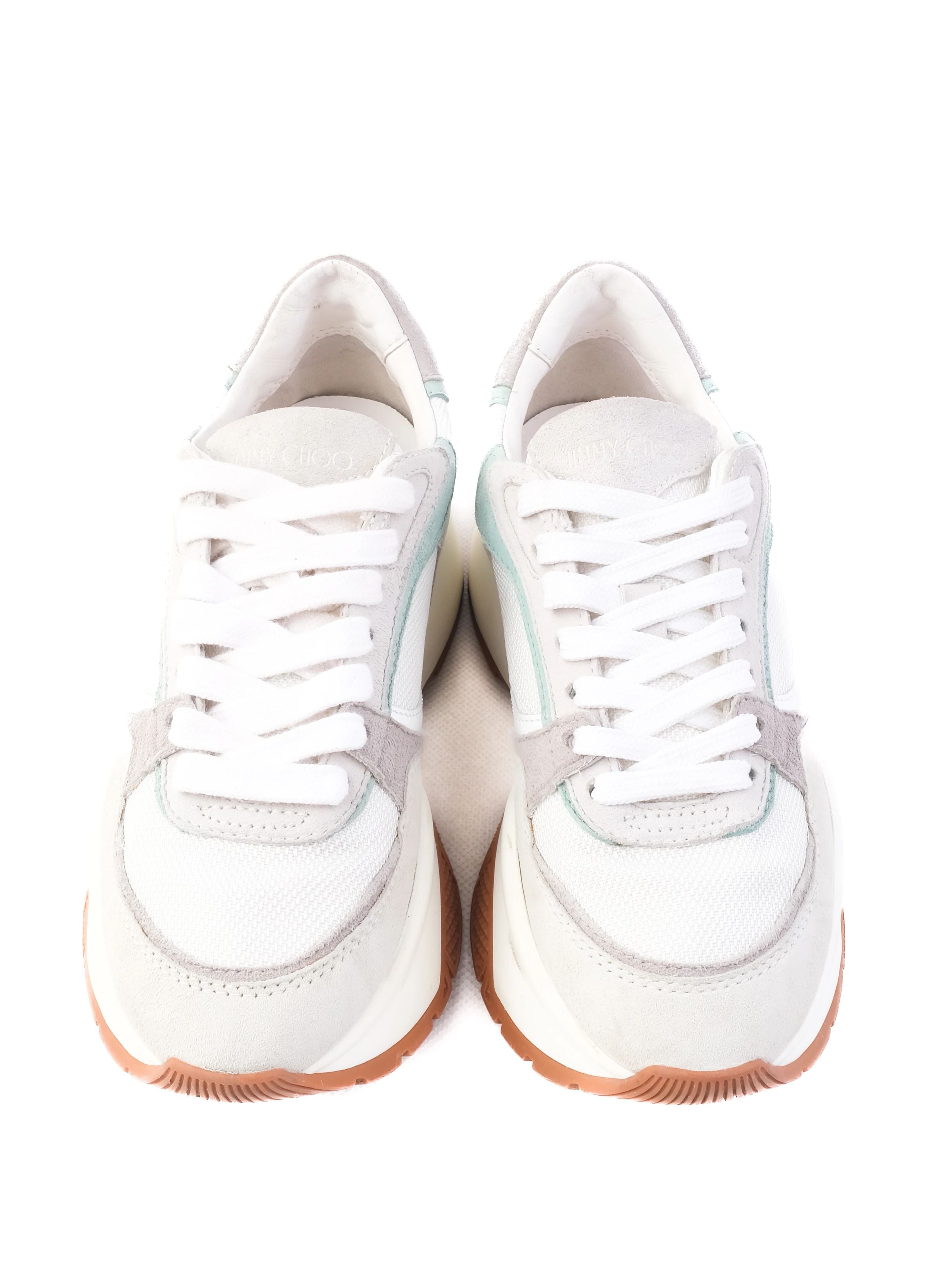 Perfect Jimmy Choo Women Sneakers White Gray Light Blue Fabric