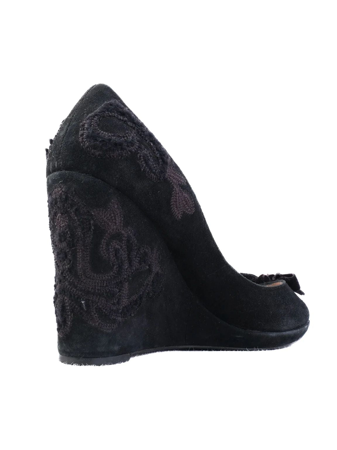 Excellent Oscar de la Renta Black Leather Wedge Heel Shoes Size 38