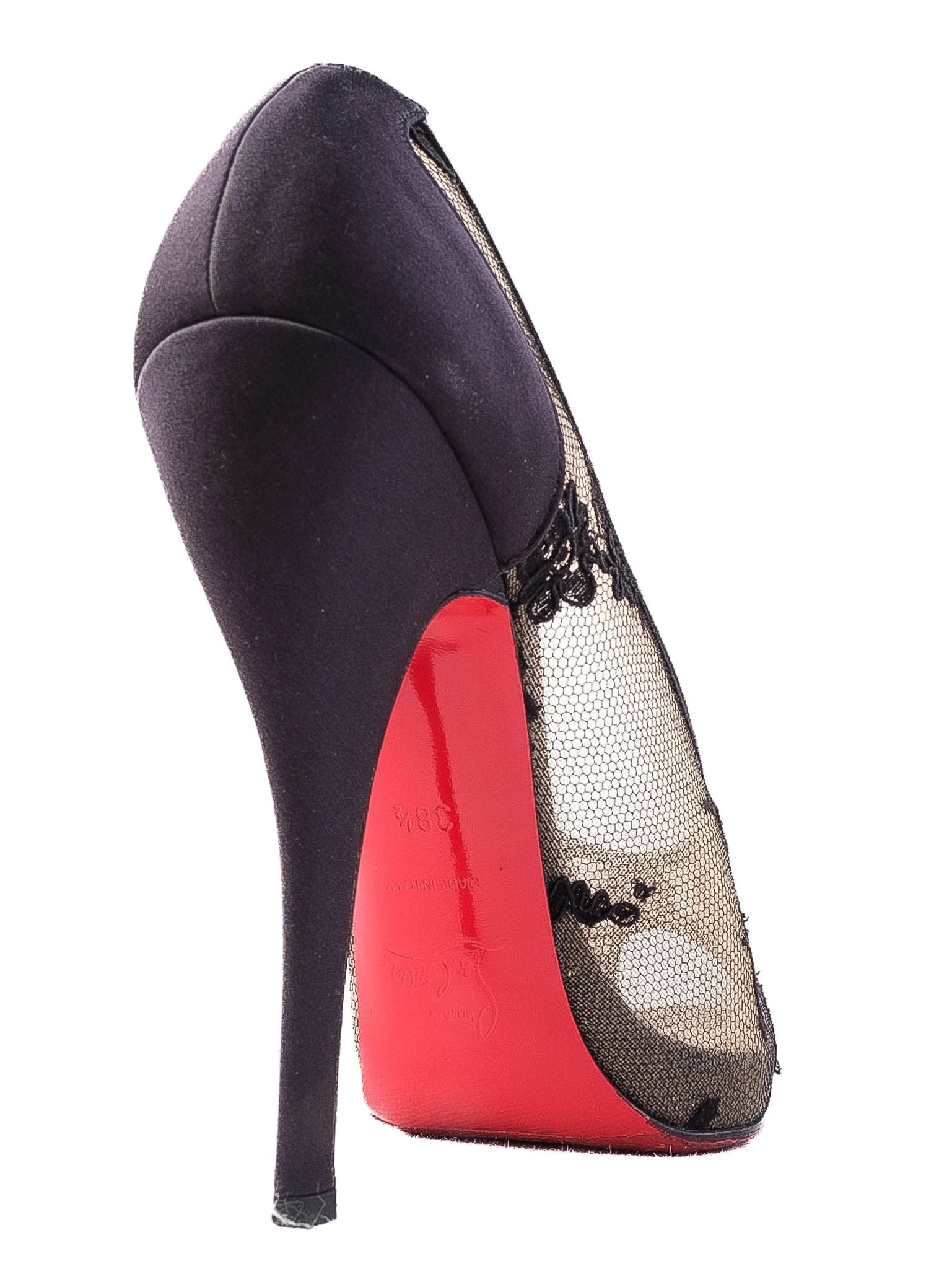 Excellent Christian Louboutin Black Lace Peep-Toe High Heels Size 37.5