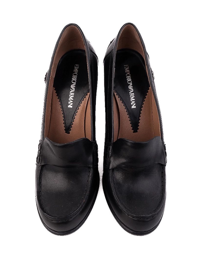 Excellent Emporio Armani Black Leather Loafer-Style Pumps Size 38