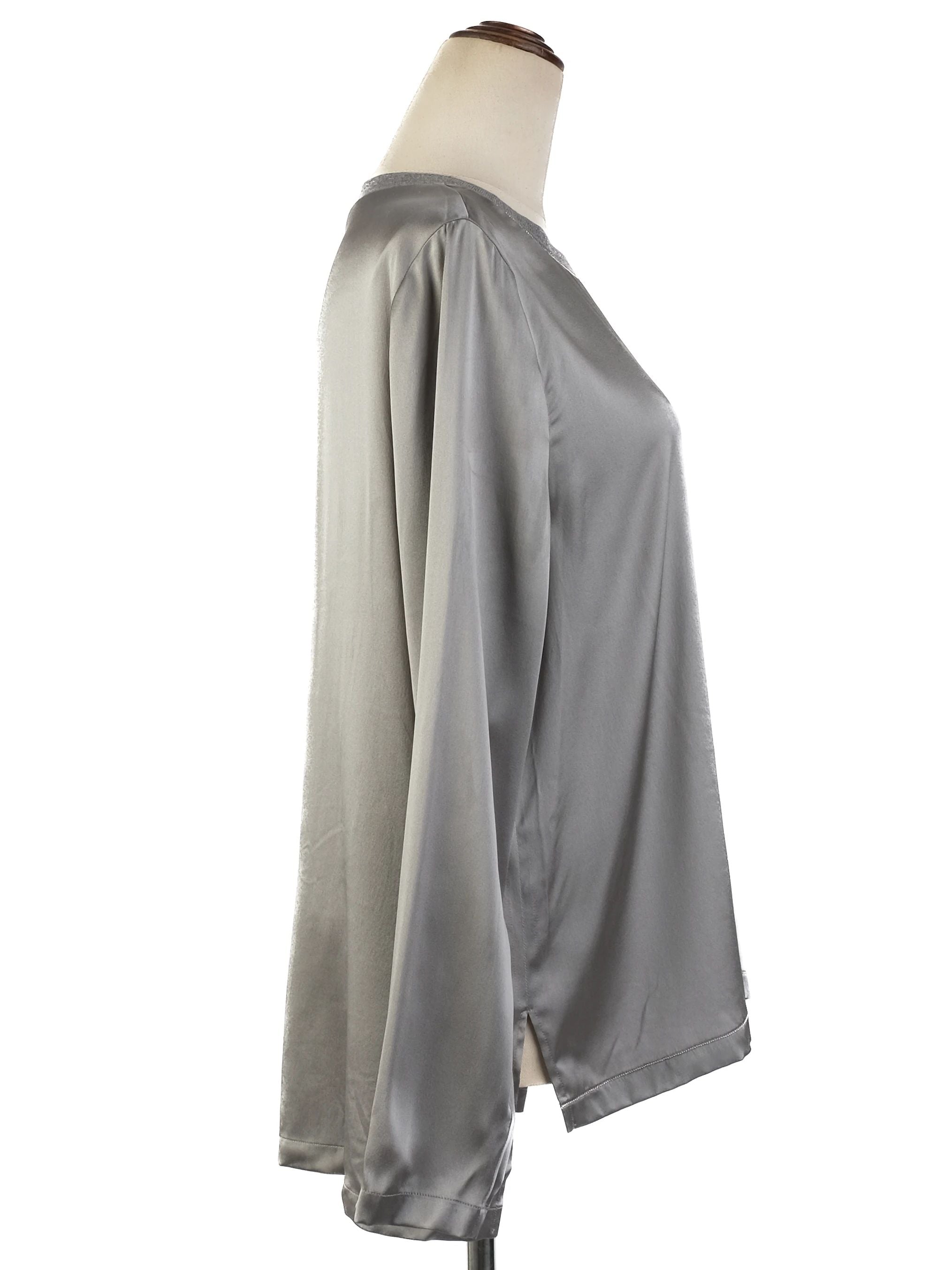 Excellent Peserico Gray Silk Blouse Size M for Women