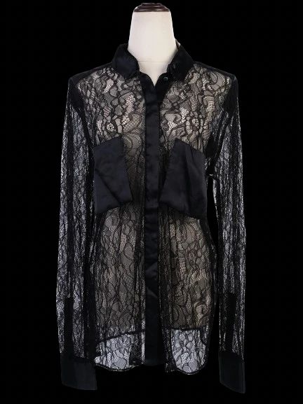 NEW By Malene Birger Black Lace Long Sleeve Blouse Size M