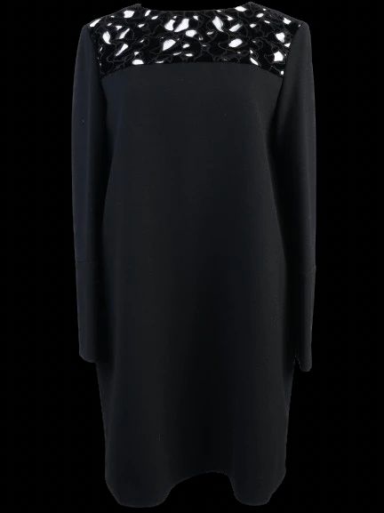 Maje Black Viscose Dress XL with Textured Cut-Out Design - Excellent