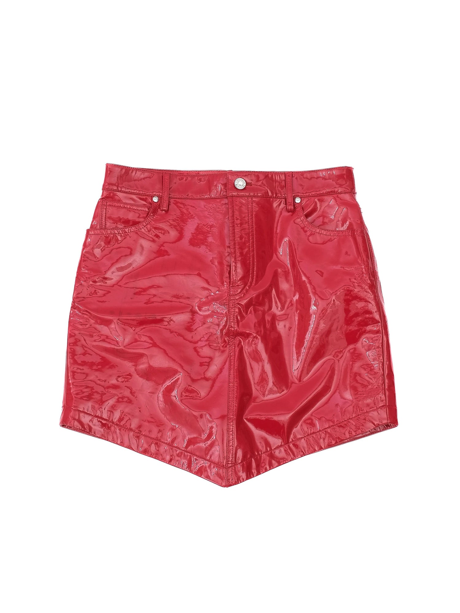 Excellent Alexandre Vauthier Red Mini Skirt Leather with Pockets