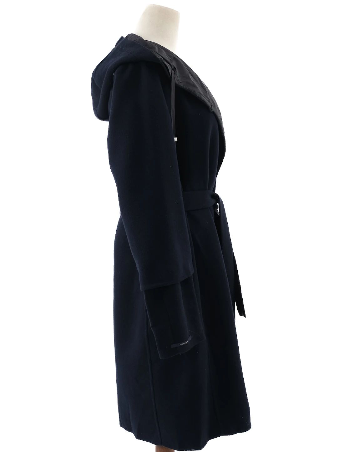 Excellent Max Mara Black Wool Hooded Coat Size XXL