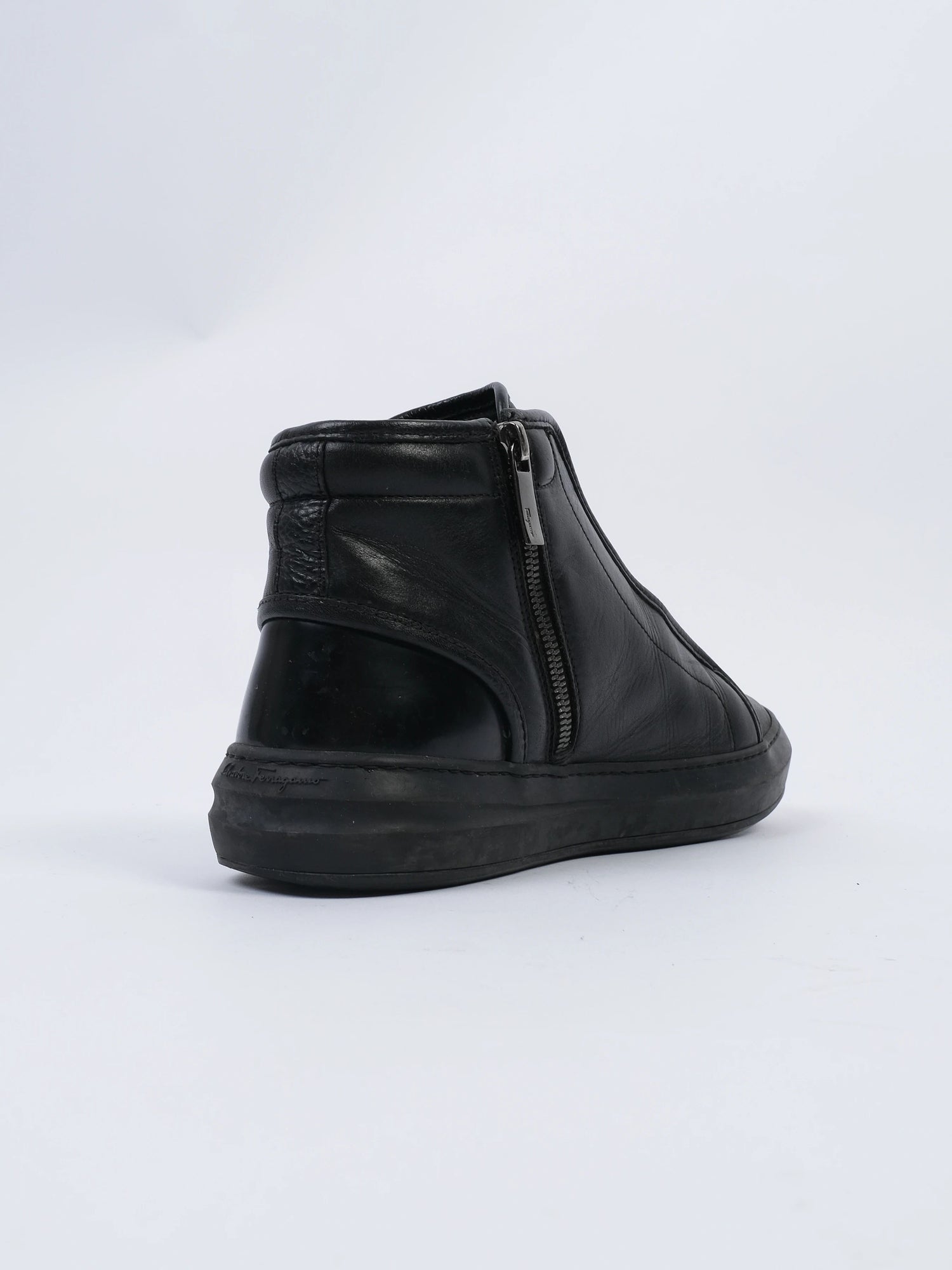 Salvatore Ferragamo Black Leather High-Top Sneakers Size 41