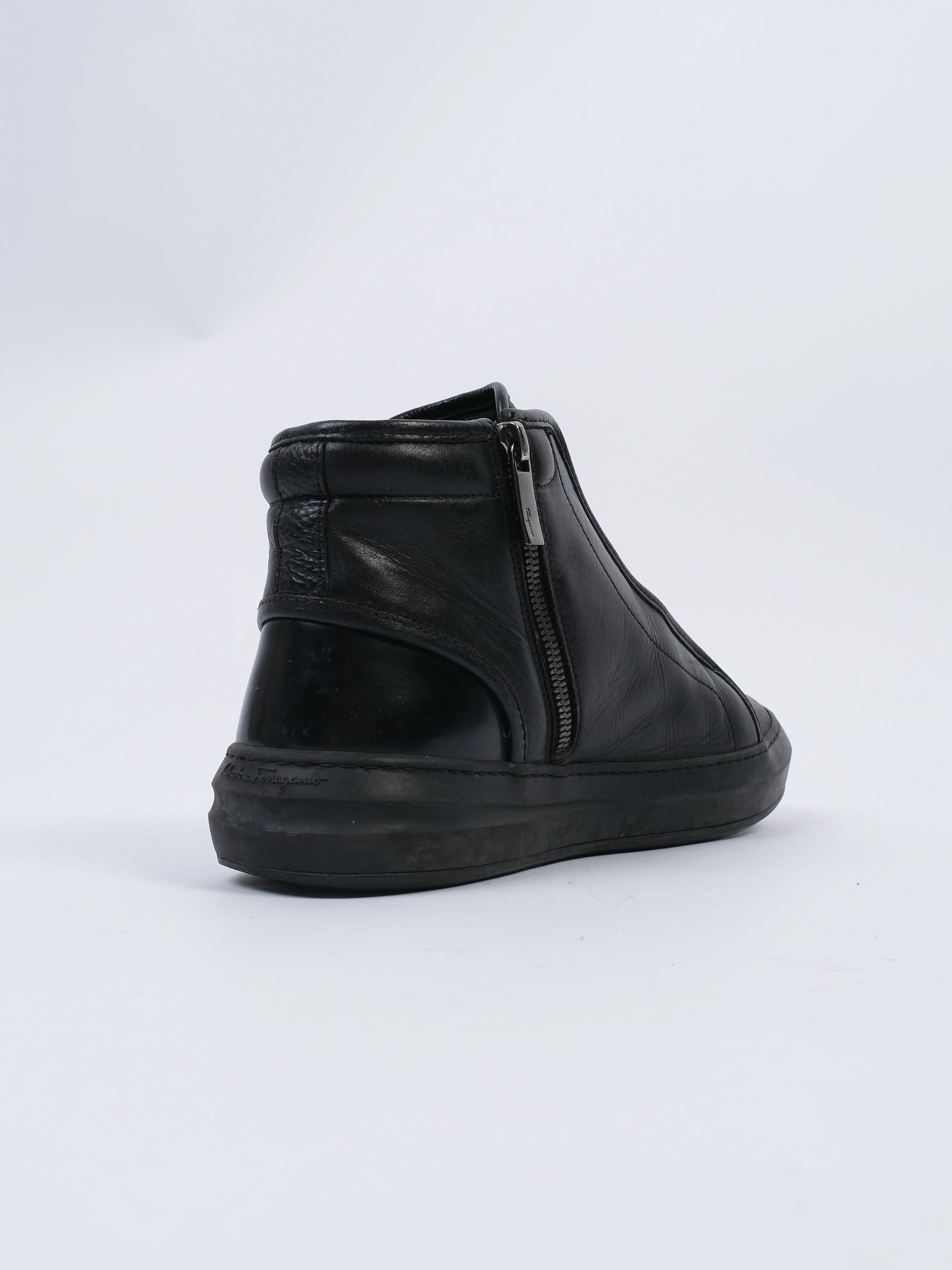 Salvatore Ferragamo Black Leather High-Top Sneakers Size 41