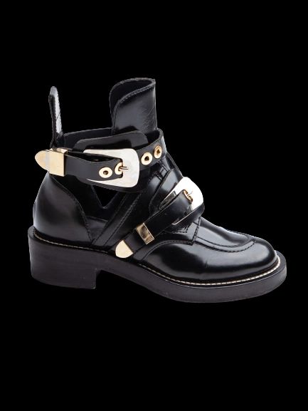 Good Balenciaga Black Leather Ankle Boots Size 35.5 with Buckles
