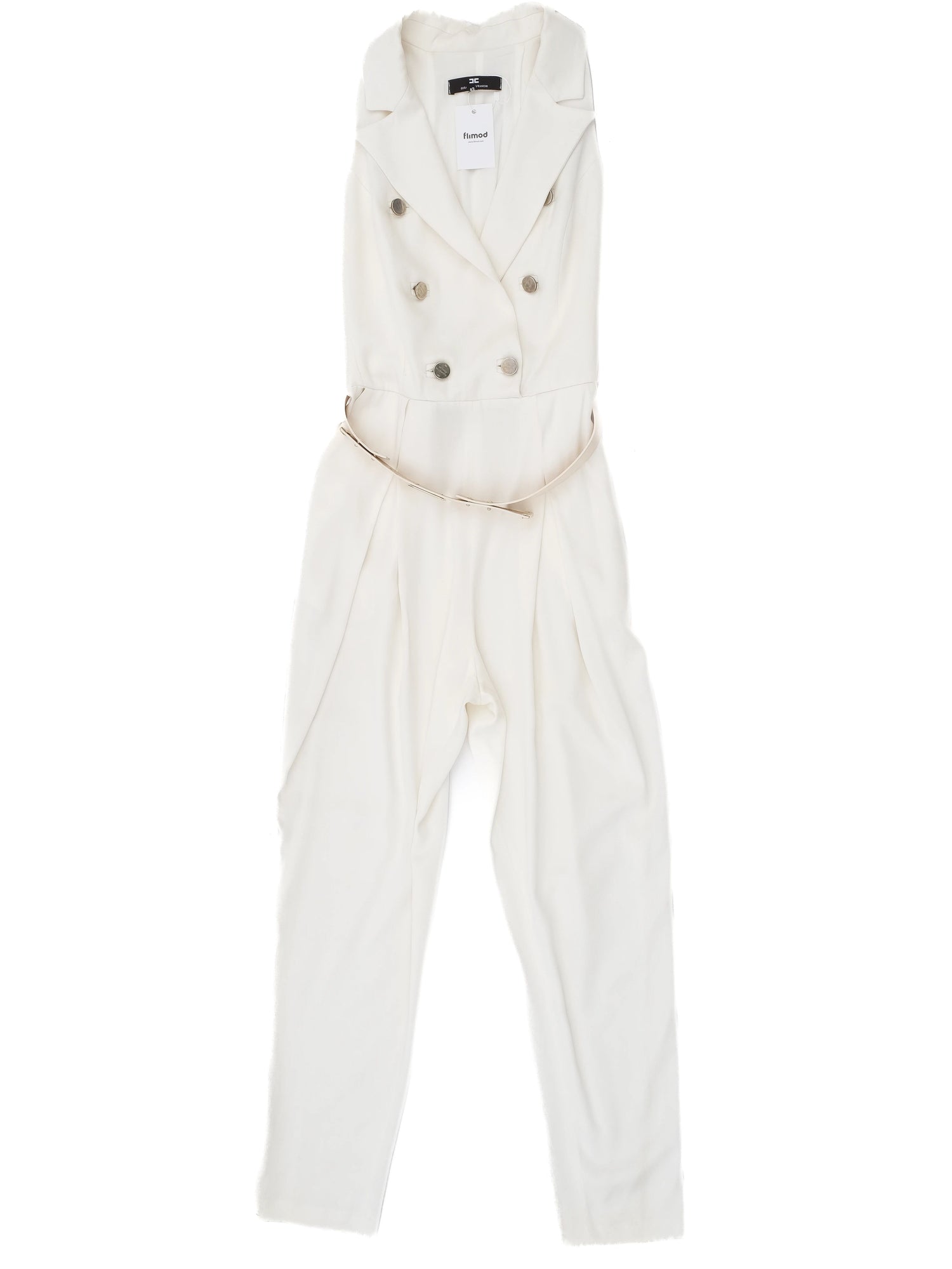 Excellent Elisabetta Franchi White Sleeveless Jumpsuit Size L