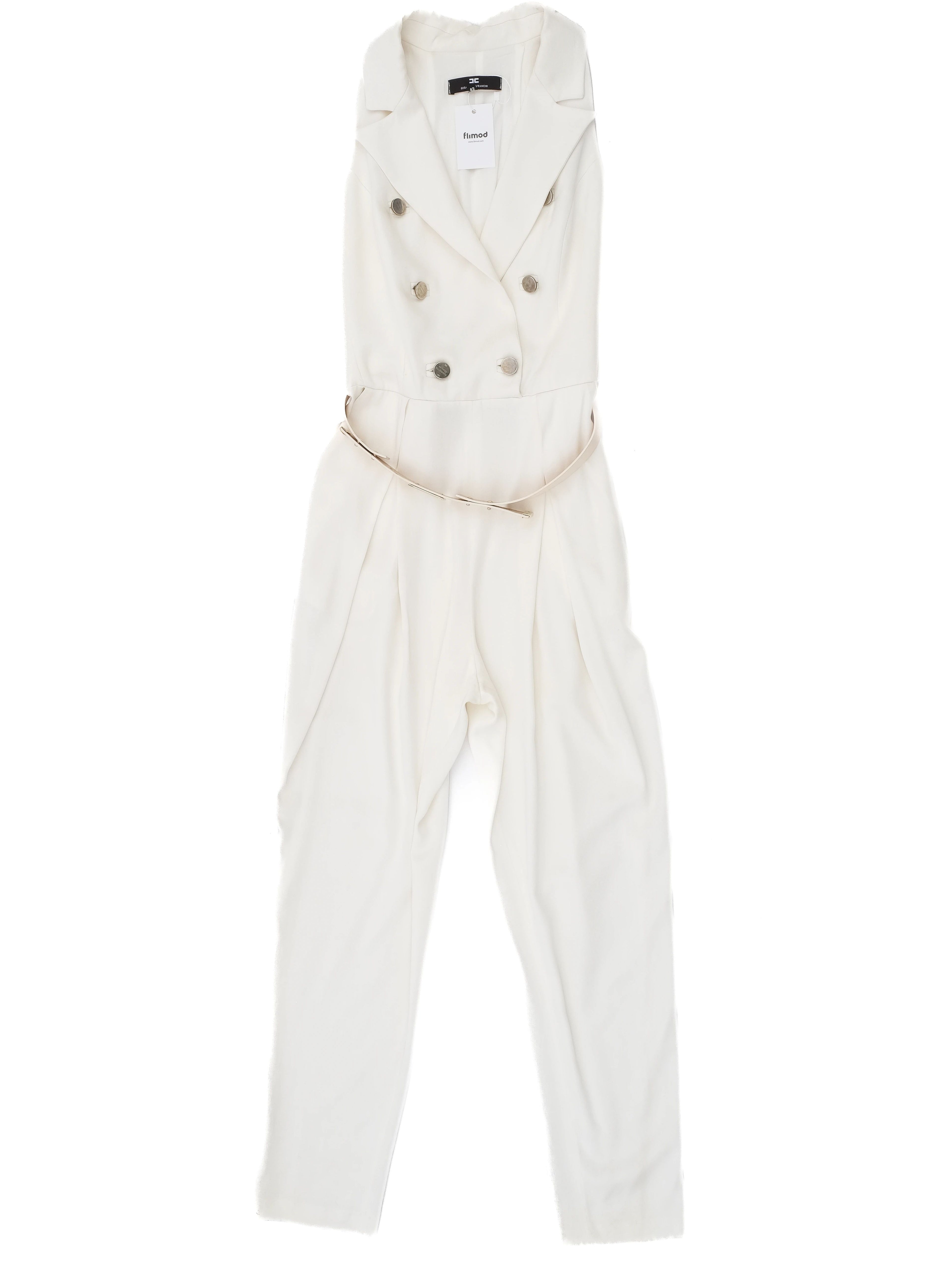 Excellent Elisabetta Franchi White Sleeveless Jumpsuit Size L